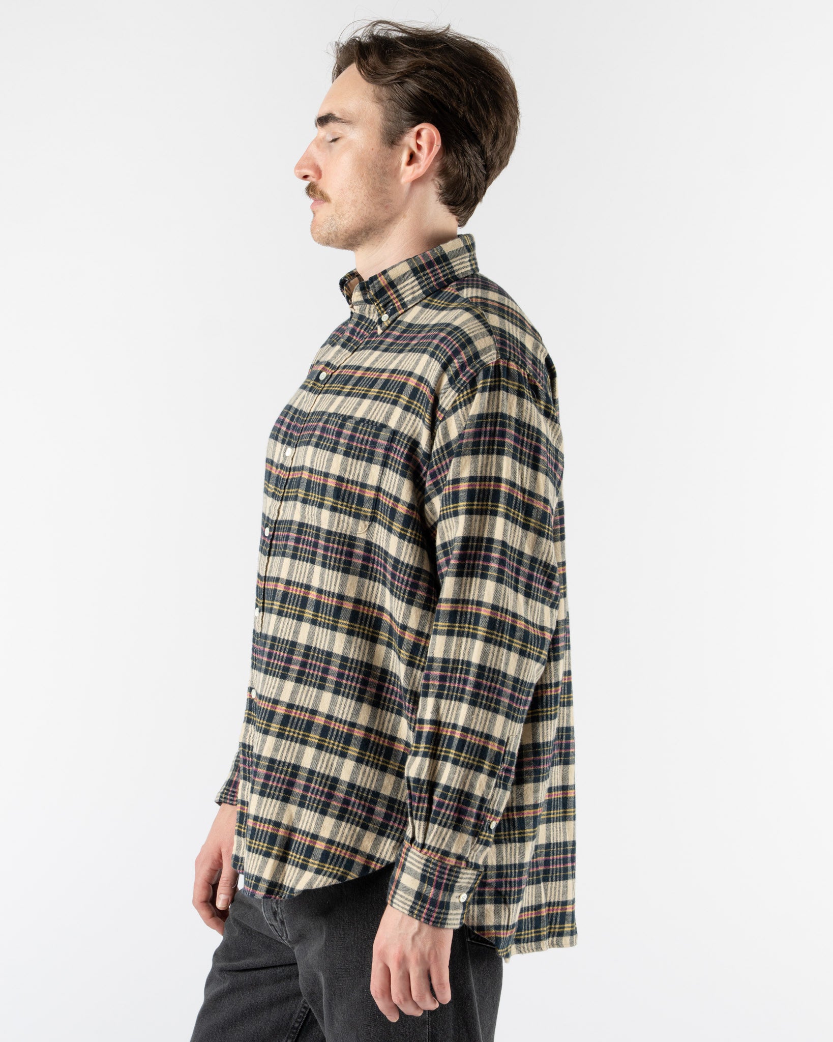 Beams Plus B.D. Flannel Shirt in Beige Plaid