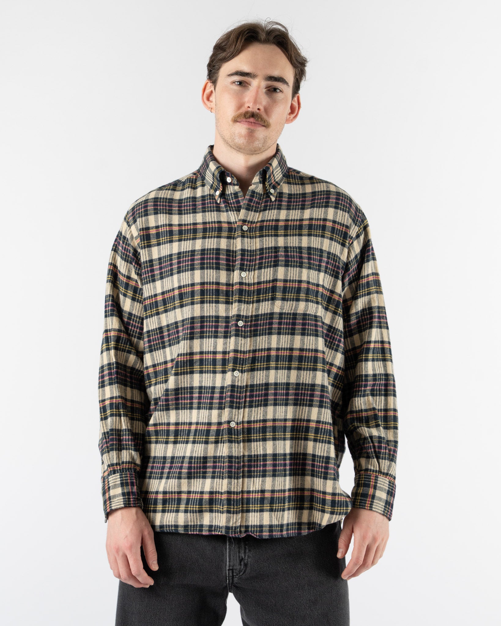 Beams Plus B.D. Flannel Shirt in Beige Plaid