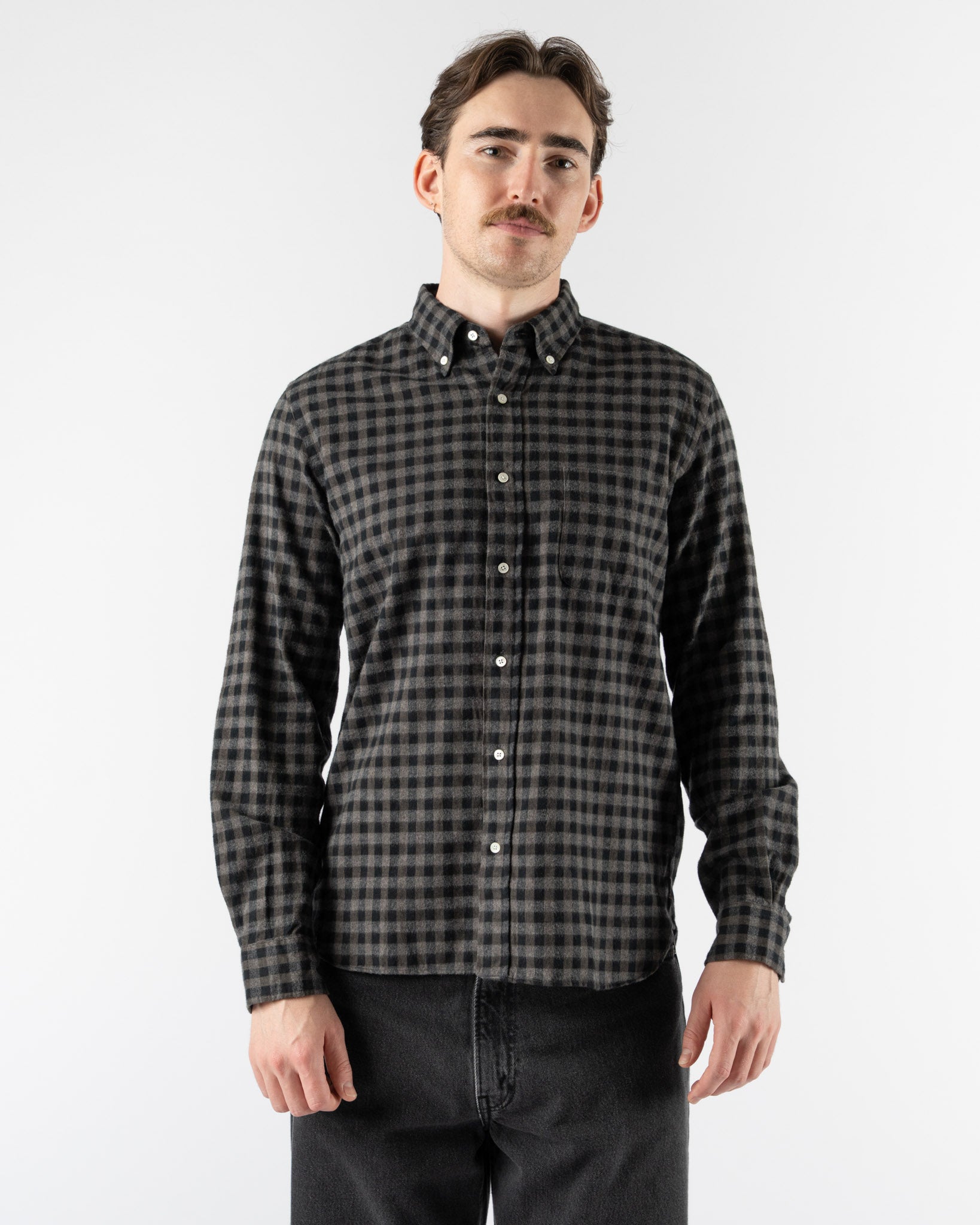 Beams Plus B.D. Gingham in Check Shaggy Grey Curated at Jake and Jones