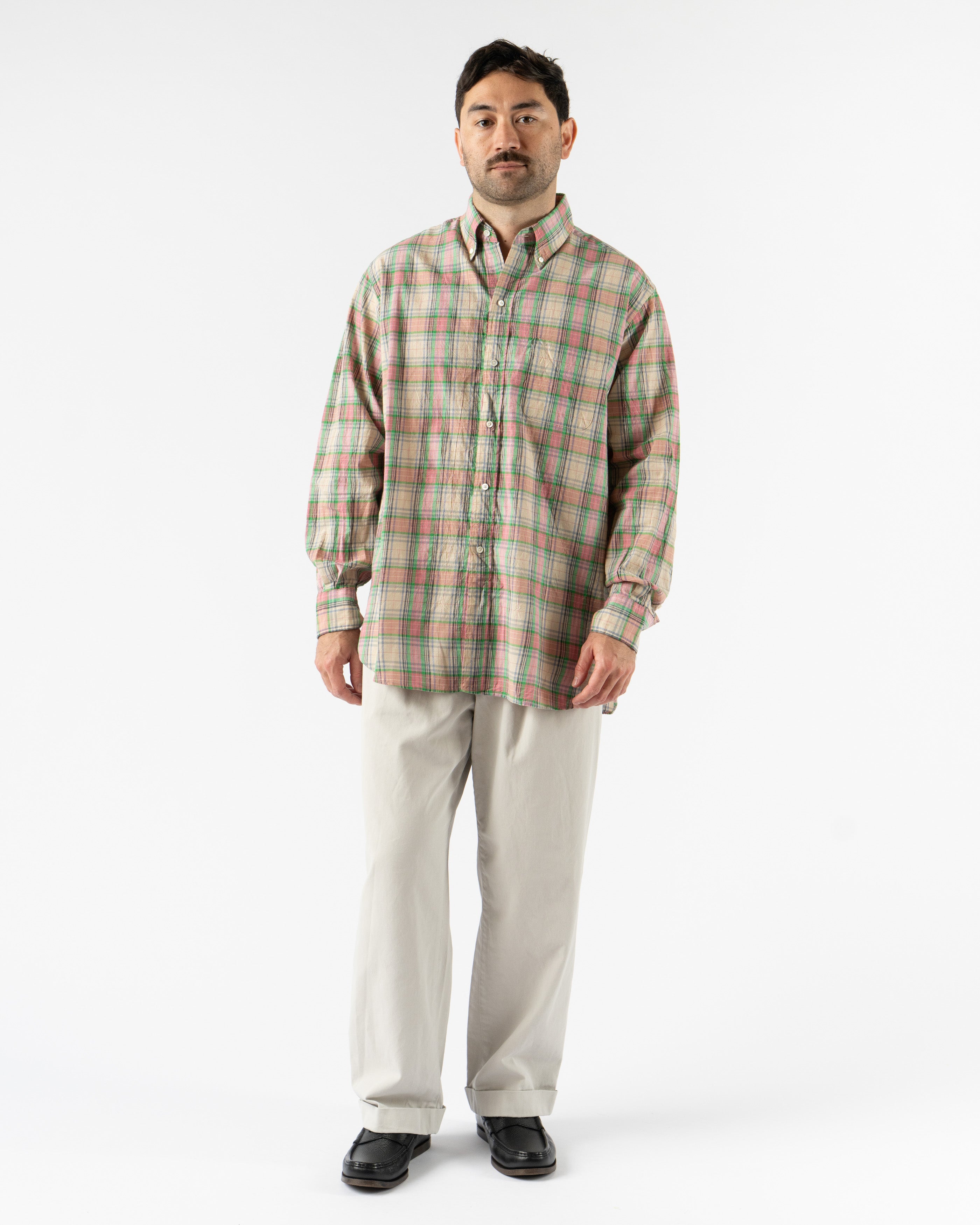 Men’s Beams Plus BD Classic Fit Pink Madras Shirt – vintage-inspired plaid design, perfect for warm weather