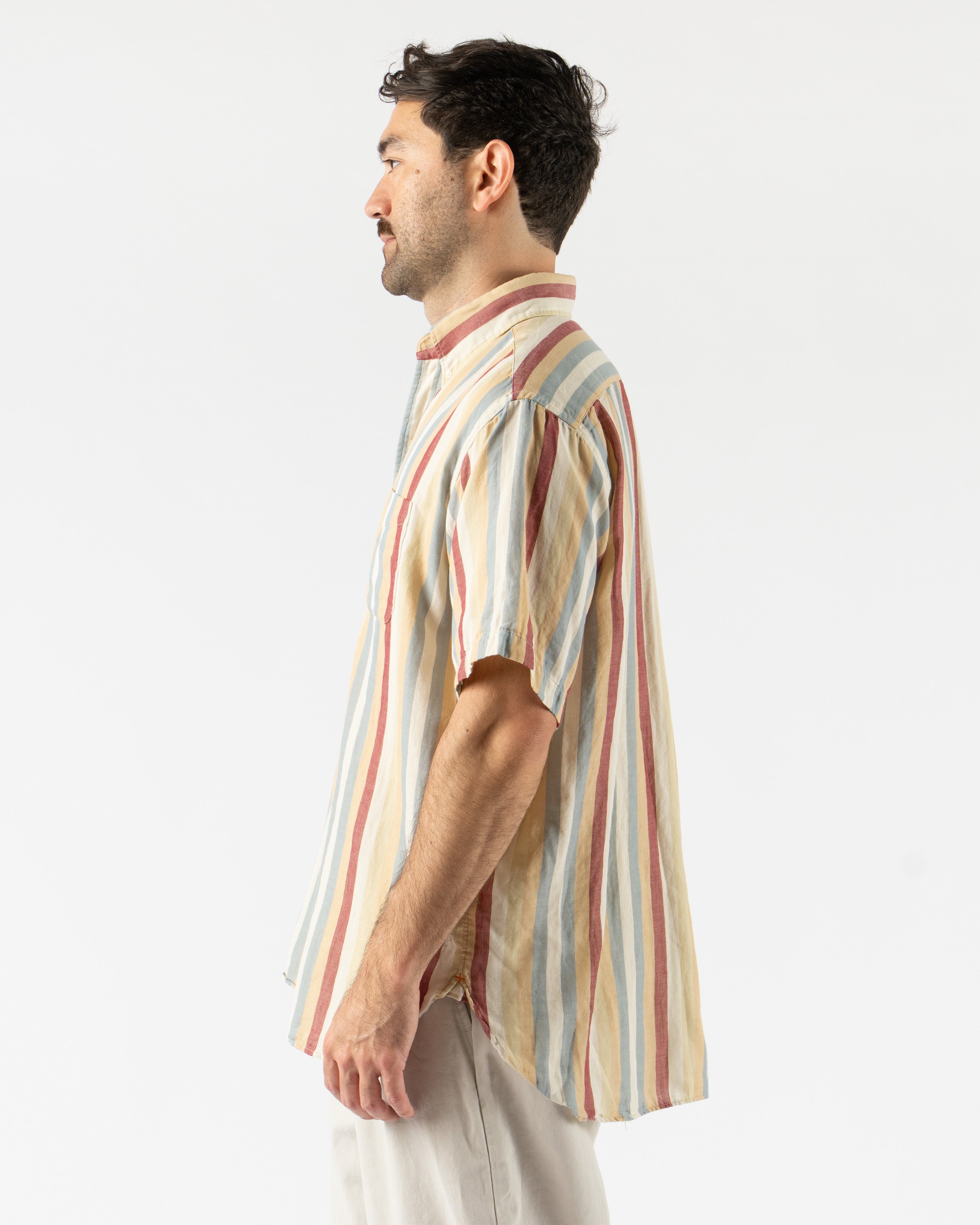 Classic fit Beams Plus Multi Stripe Shirt in beige double gauze cotton, soft texture and casual sophistication