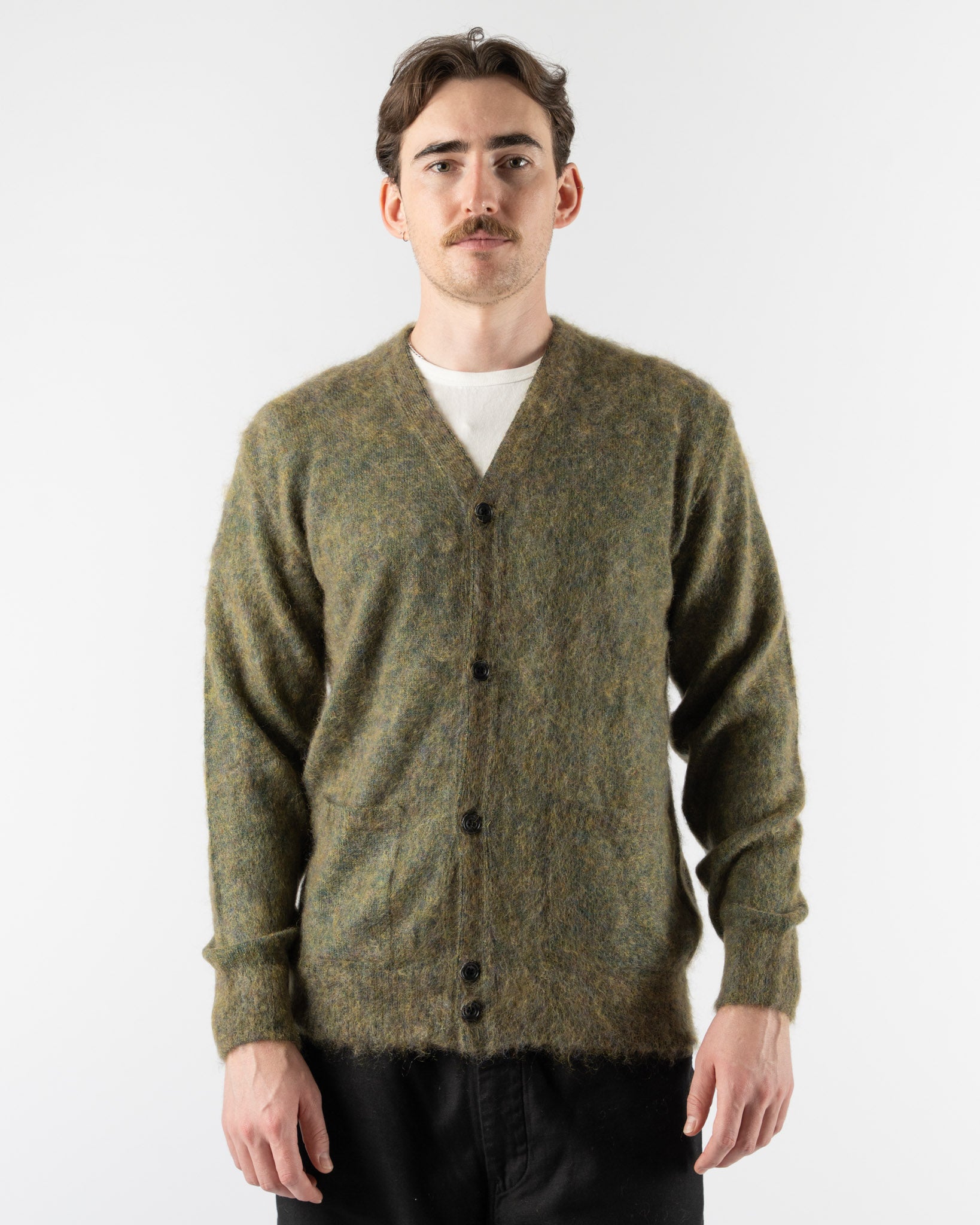 Beams Plus Cardigan Stretch Mohair in Green Curated at Jake and Jones