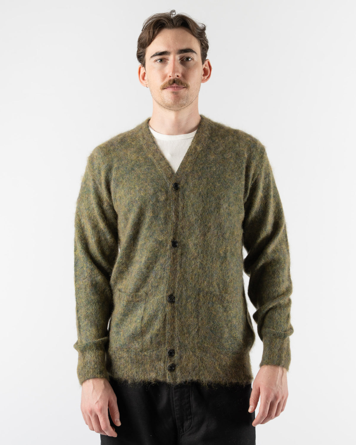 Beams Plus Cardigan Stretch Mohair in Green Curated at Jake and Jones