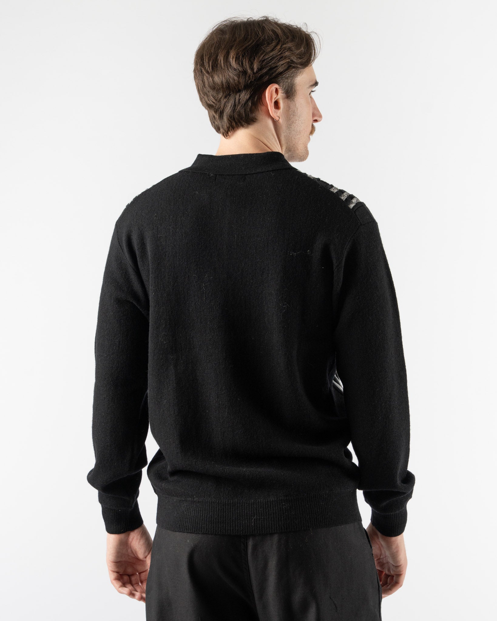 Beams Plus Knit Polo in Born Stripe 14G Black