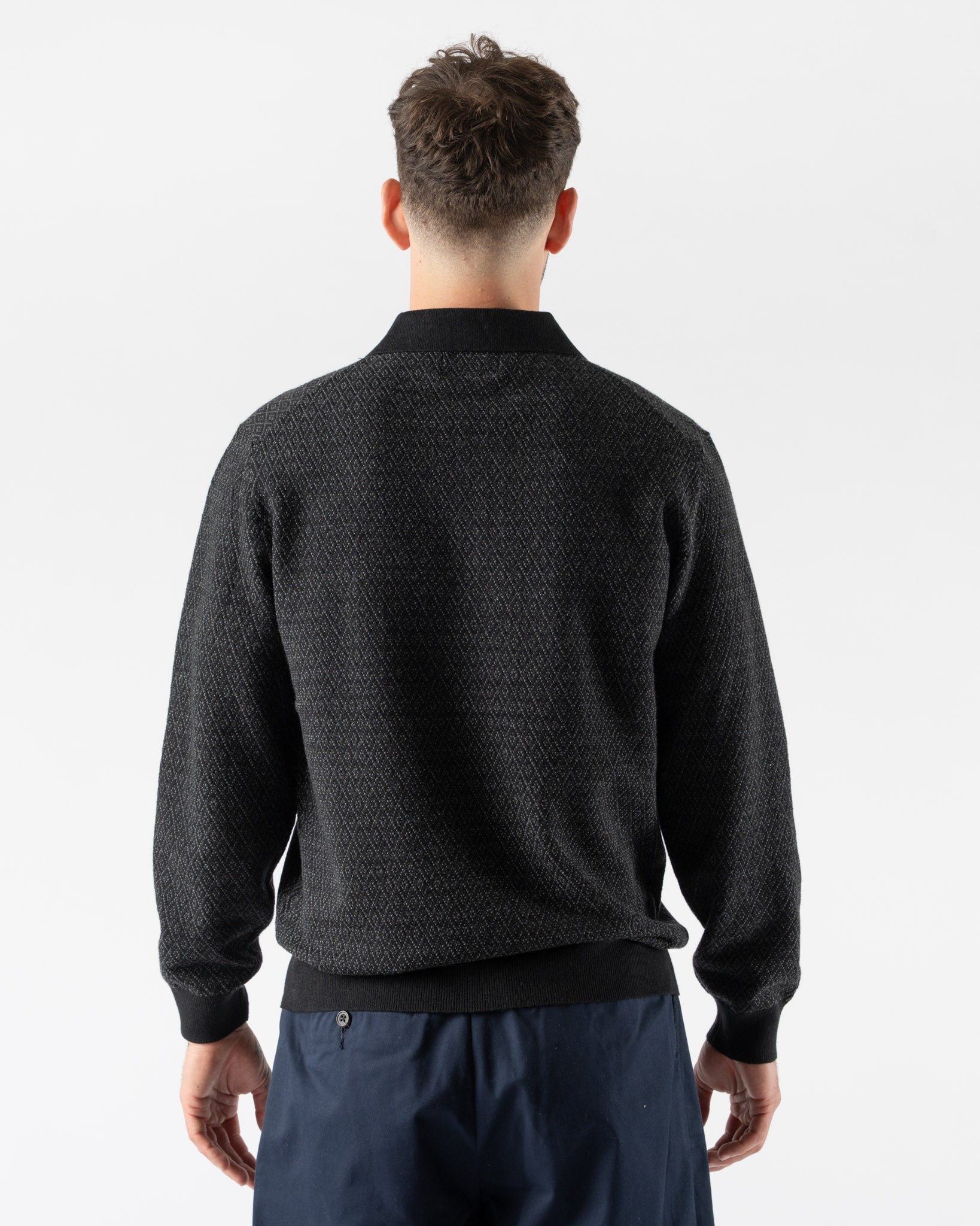 Beams Plus Knit Polo in Diamond Pattern Black