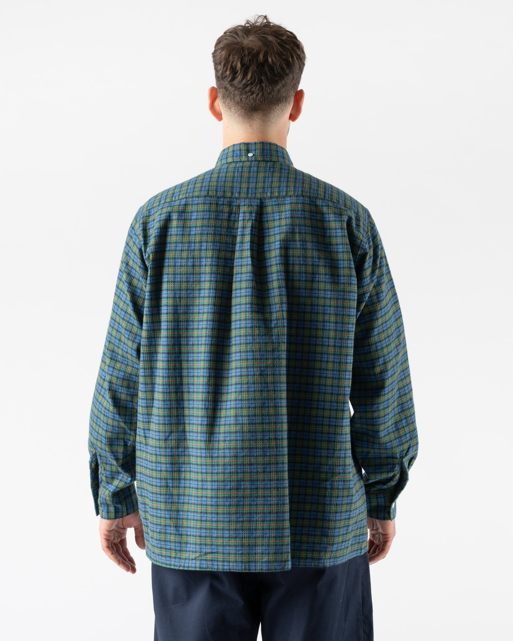 Beams Plus Open B.D. in Blue Dobby Plaid