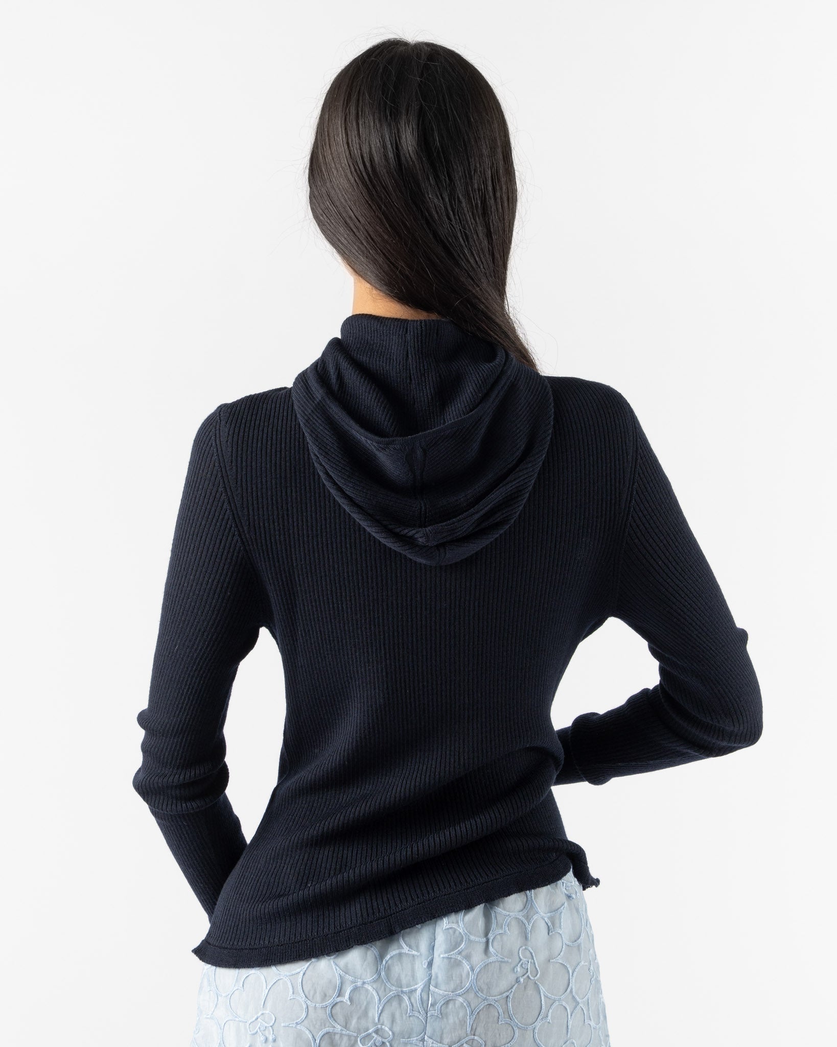 Cecilie Bahnsen Belma Hoodie in Navy Summer Merino Knit