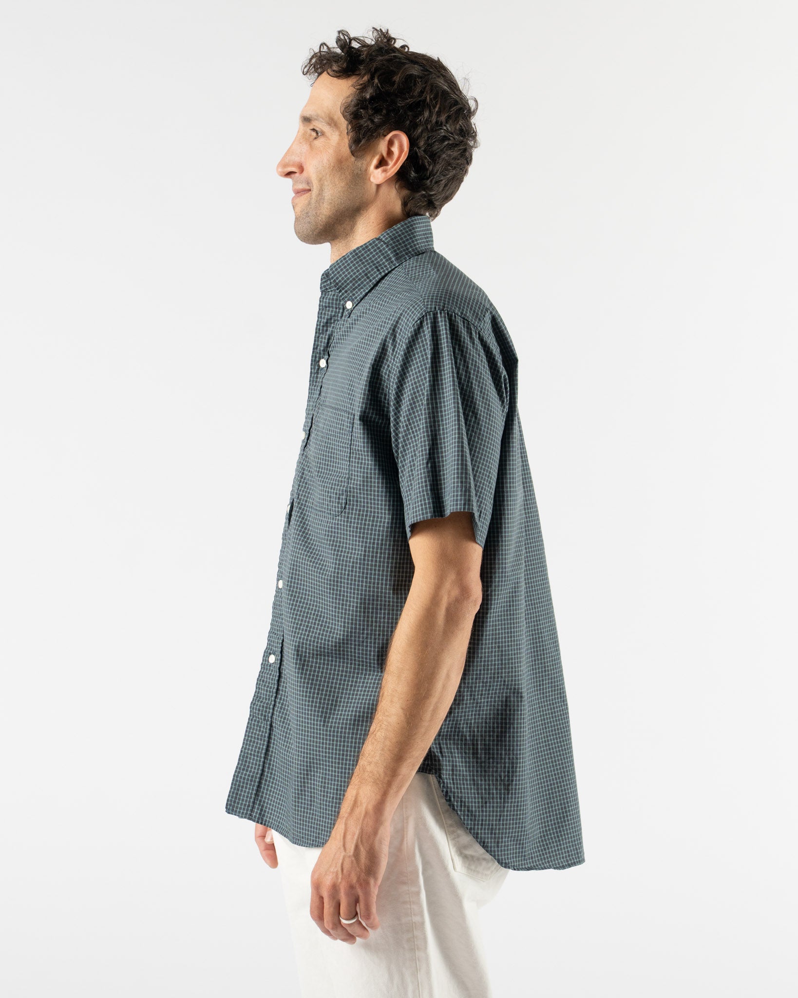Beams Plus B.D. Classic Fit Mini Plaid Shirt in Blue