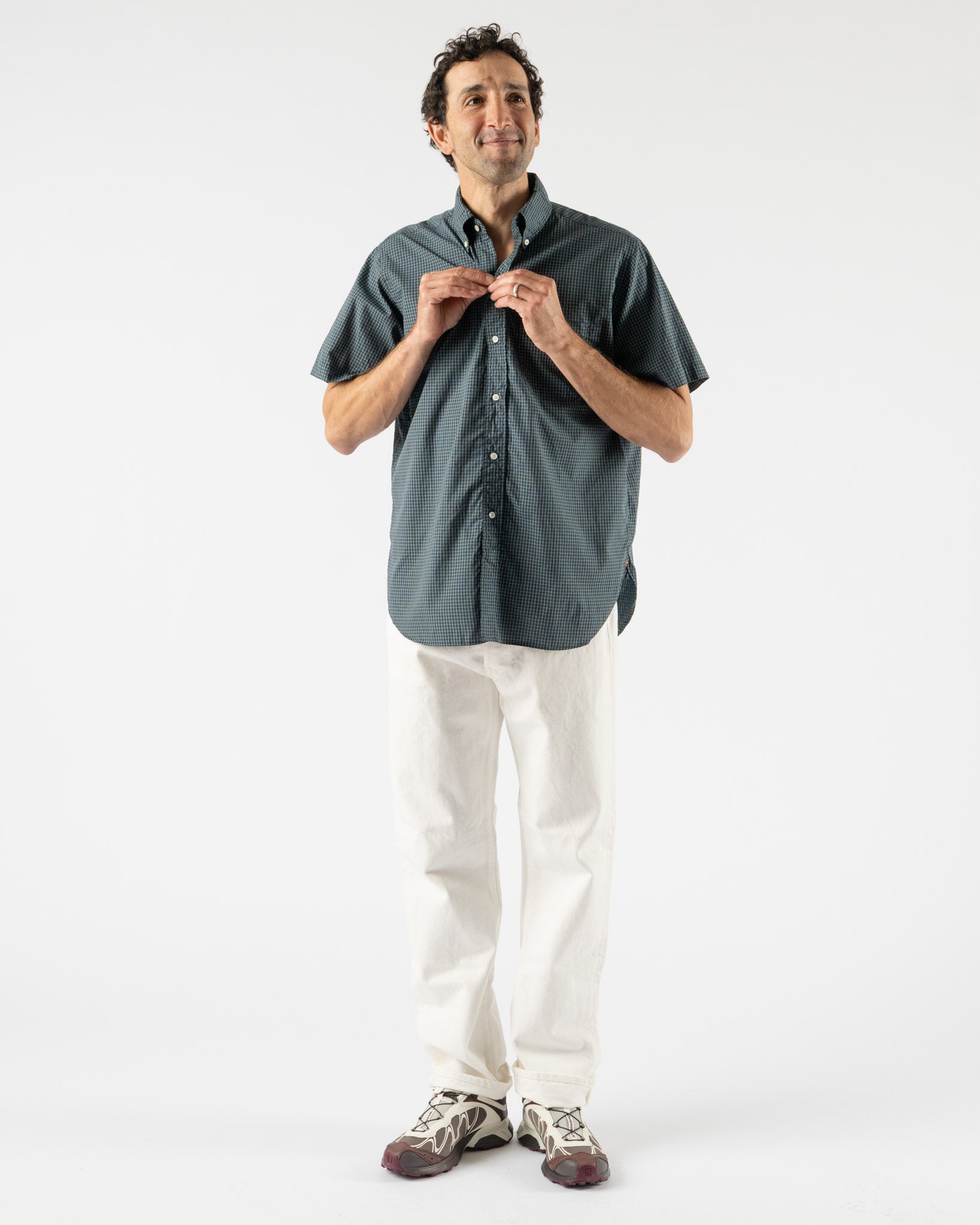 Beams Plus B.D. Classic Fit Mini Plaid Shirt in Blue