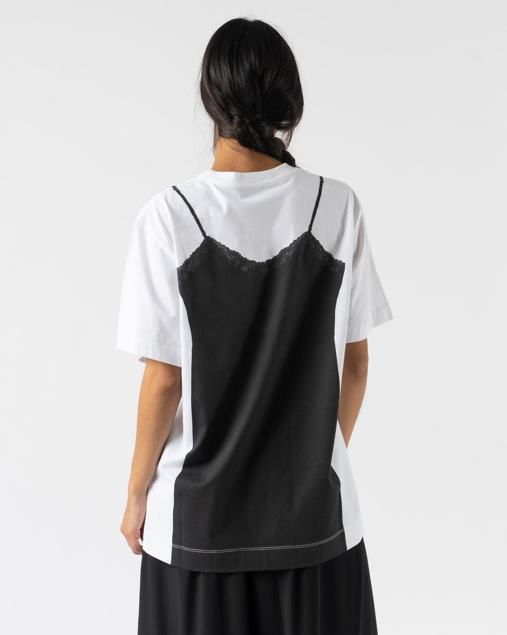 Simone Rocha Bow Sash Slip Dress Trompe L'Oeil Print T-Shirt in White/Black