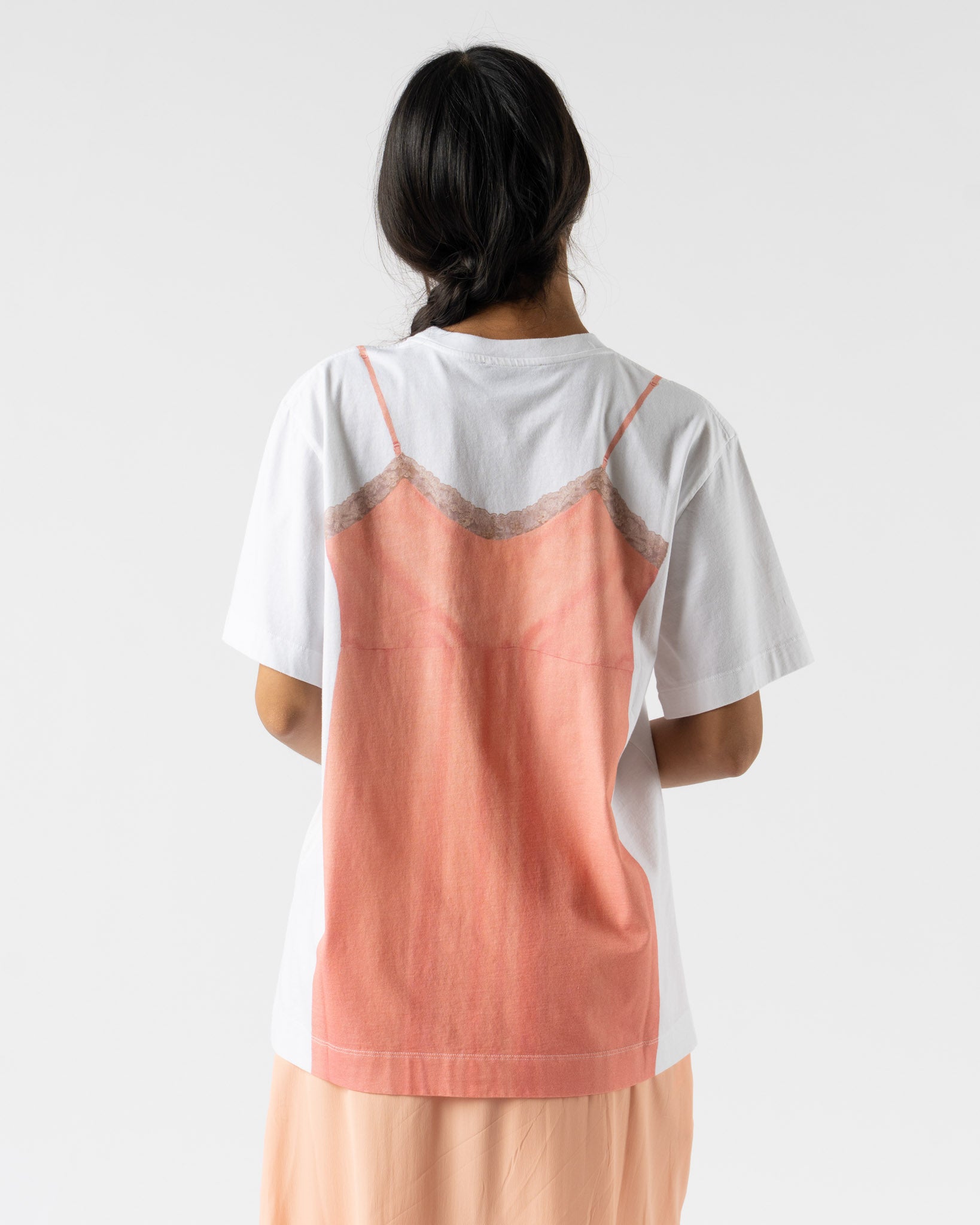Simone Rocha Bow Sash Slip Dress Trompe L'Oeil Print T-Shirt in White/Clementine