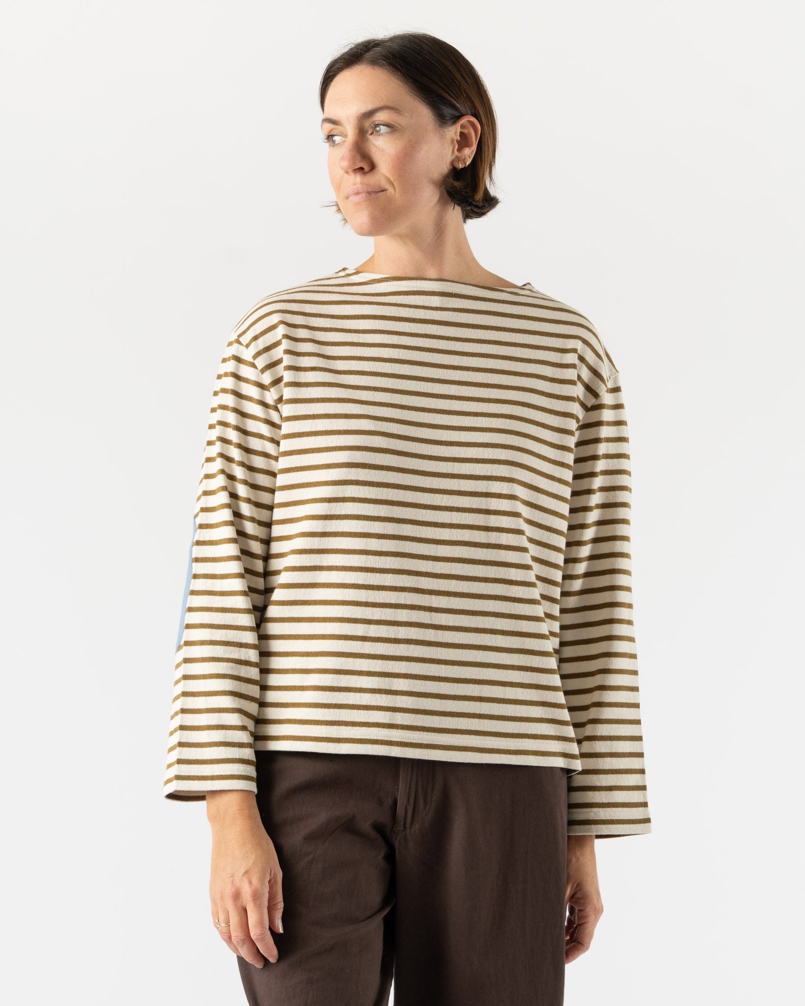 Beams Boy Elbow Patch Basque Longsleeve T-Shirt in Olive
