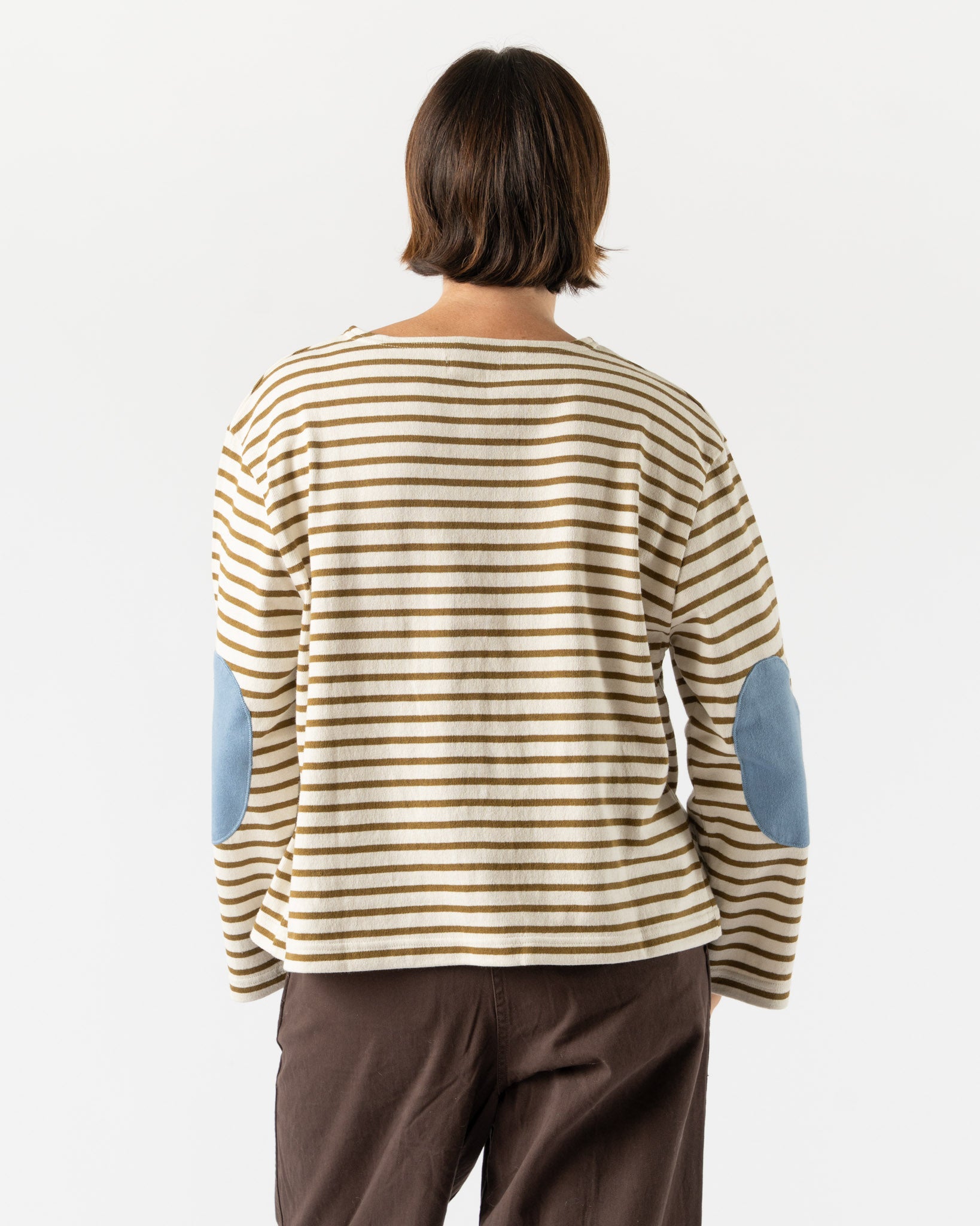 Beams Boy Elbow Patch Basque Longsleeve T-Shirt in Olive