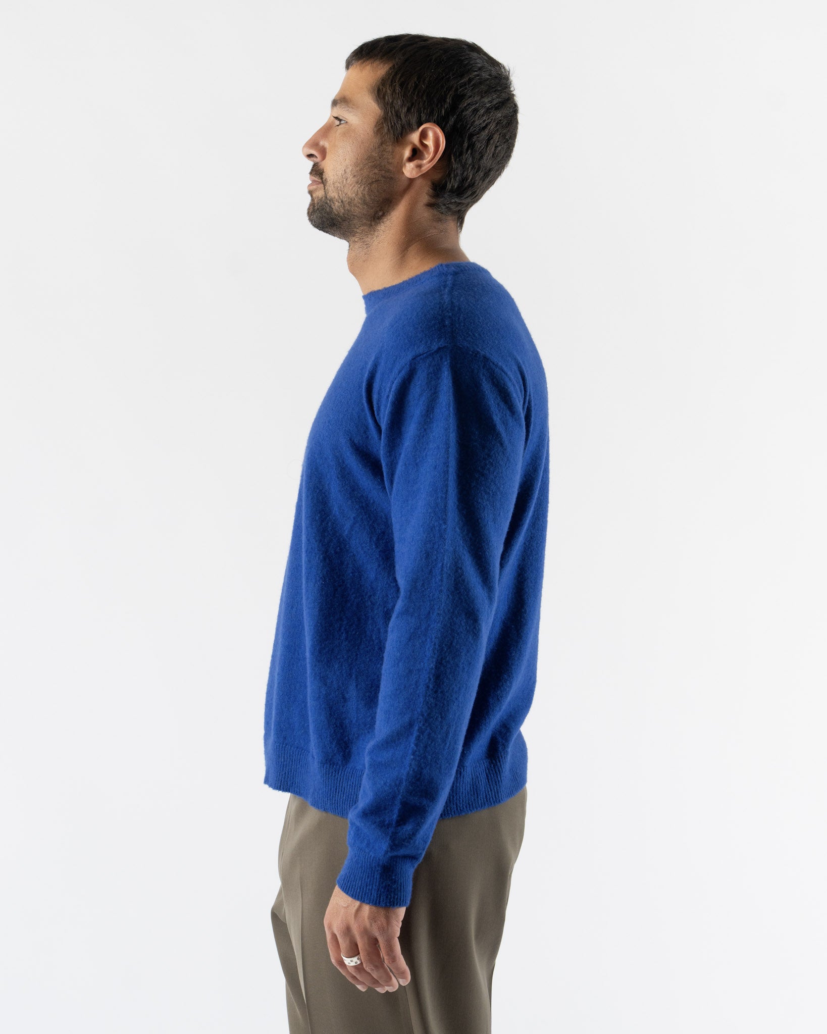 Auralee Brushed Cashmere Cotton Knit Pullover in Royal Blue