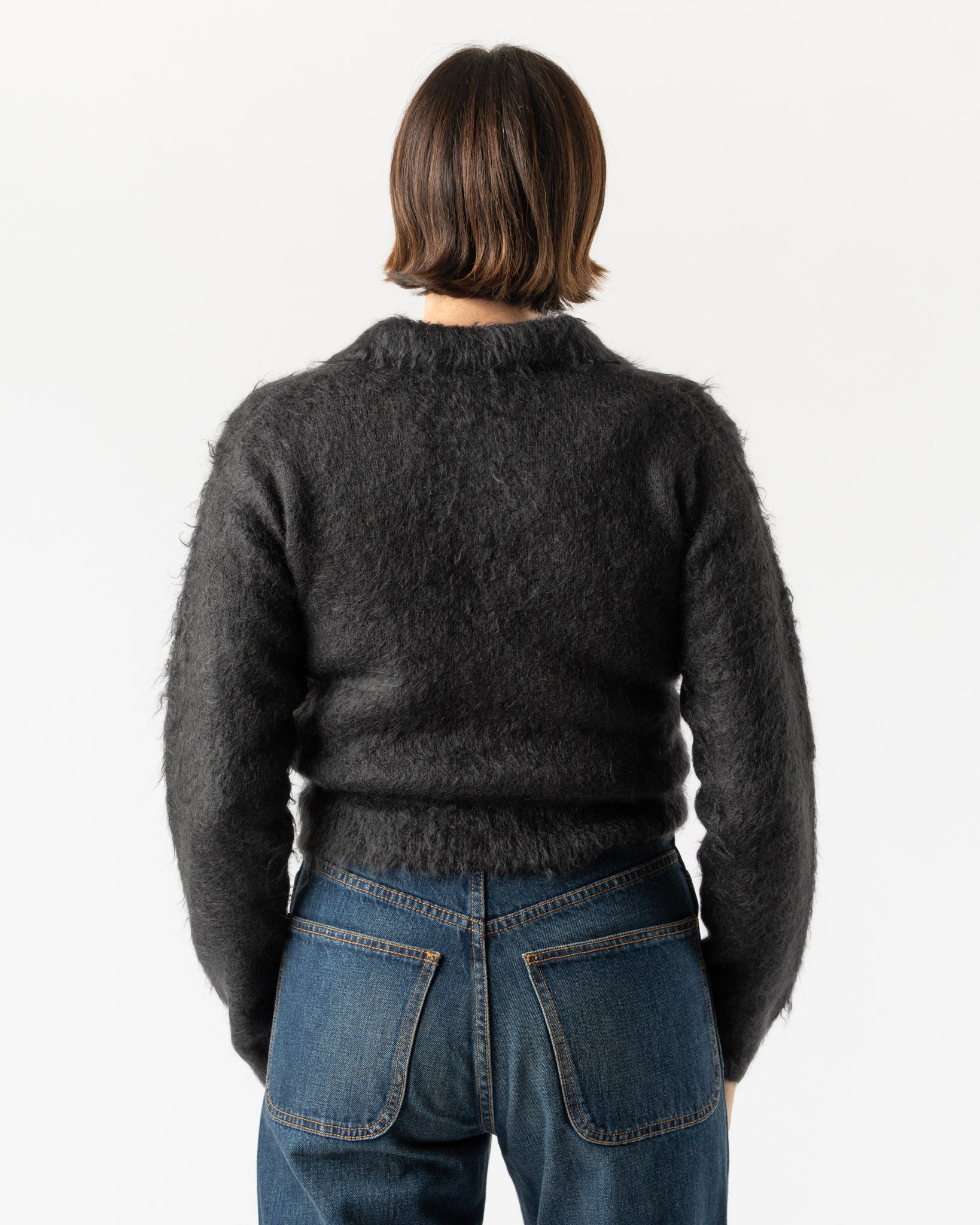 Auralee Brushed Super Kid Mohair Knit Polo in Ink Black