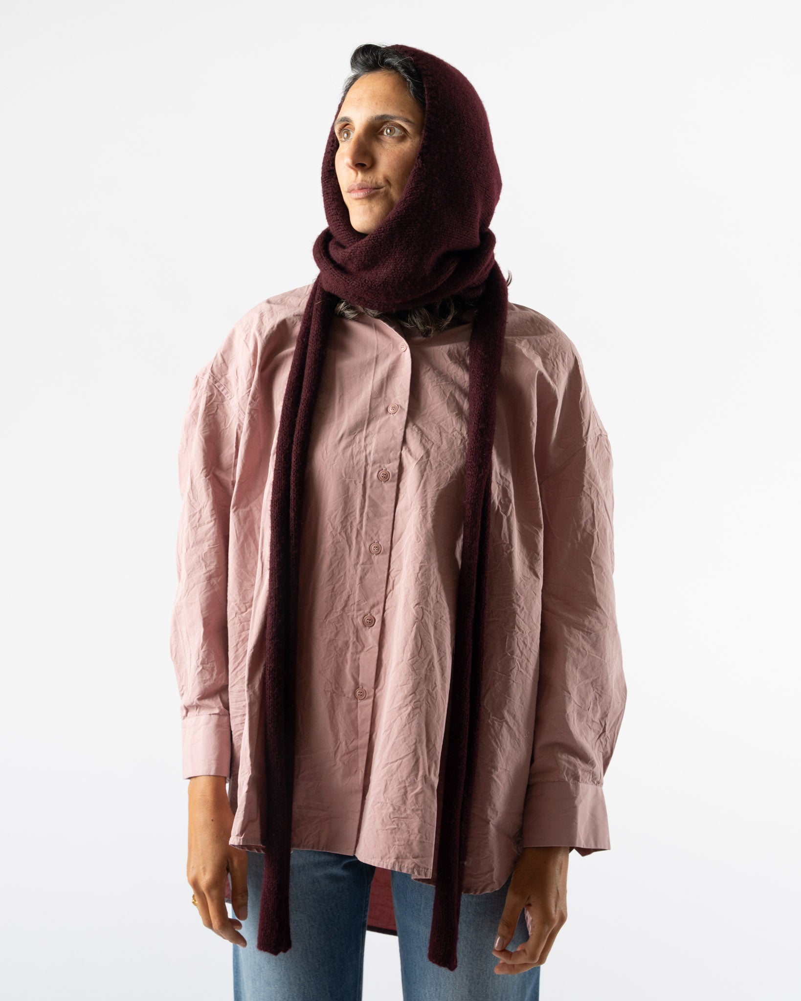 CASEY CASEY Softy Hooded Scarf in Prune
