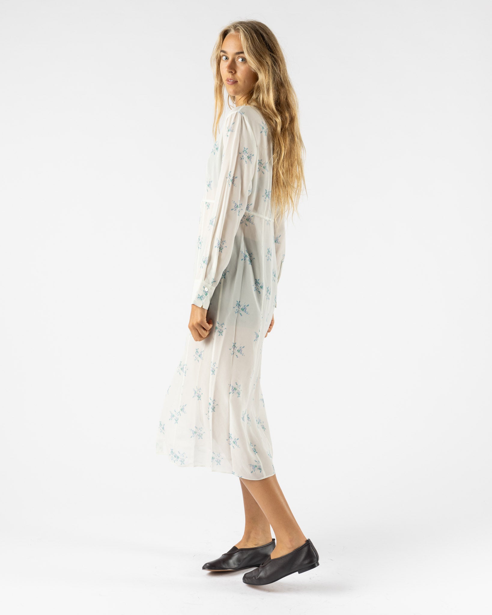 Auralee Airy Silk Georgette Dress in White