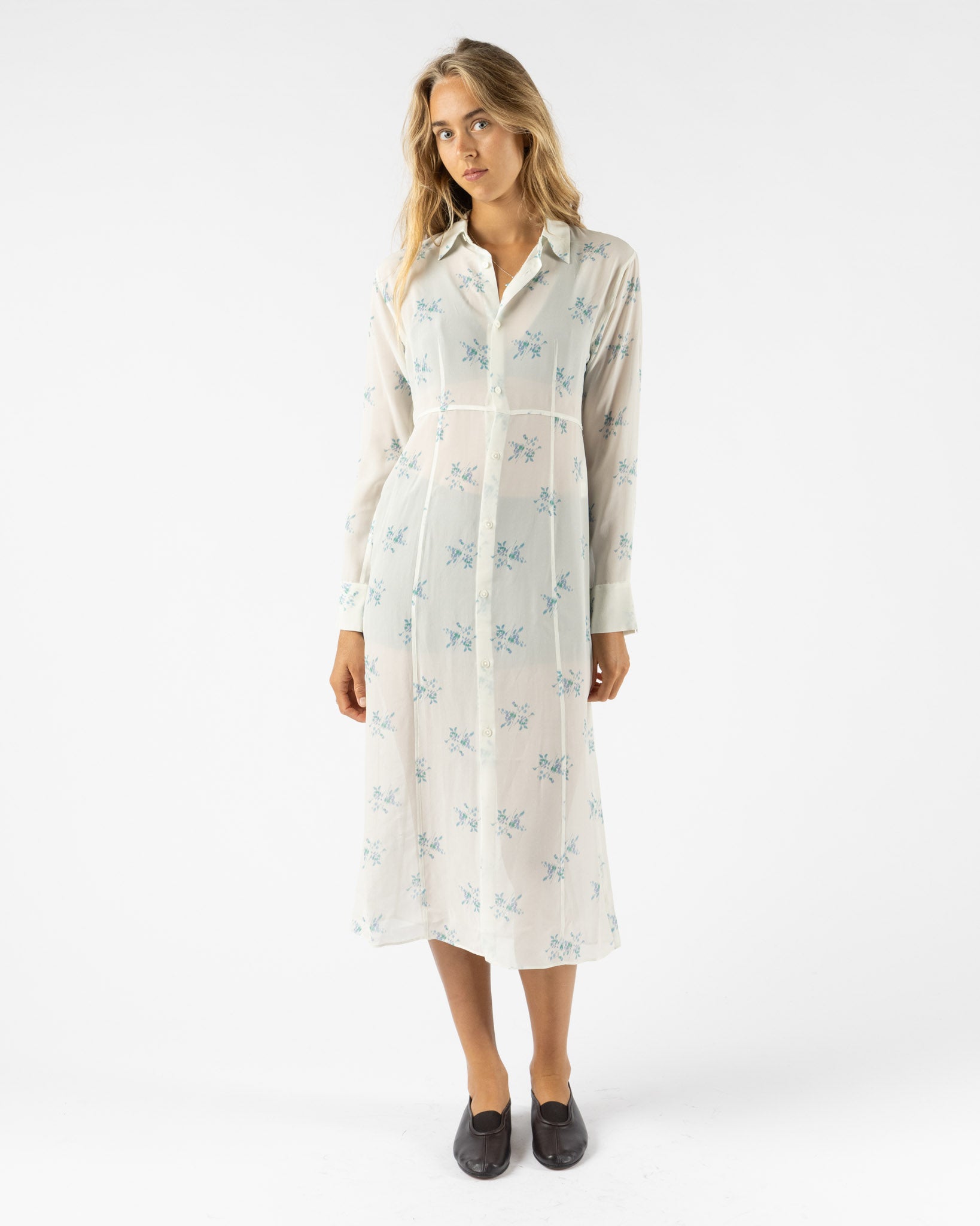 Auralee Airy Silk Georgette Dress in White
