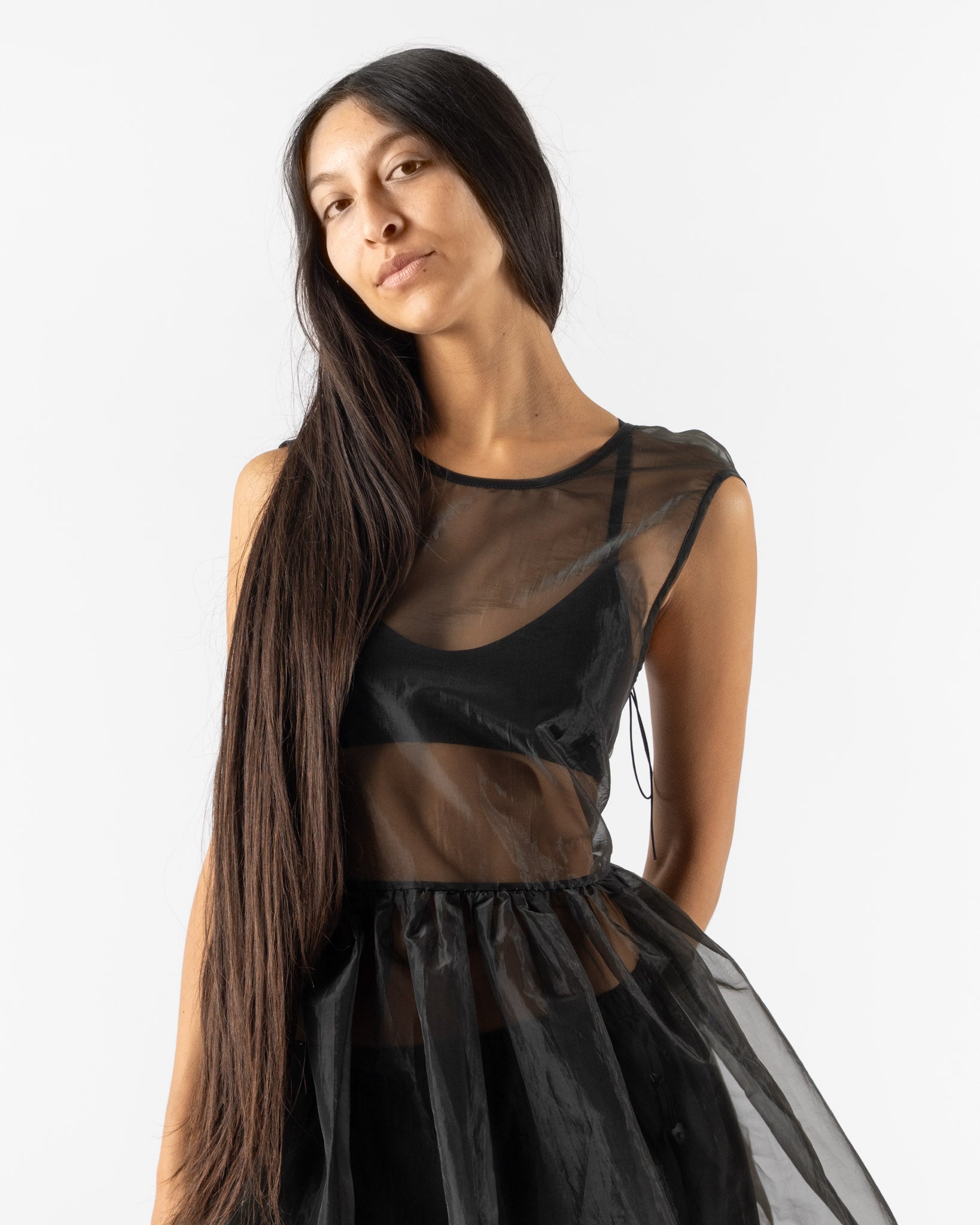 Cecilie Bahnsen Camilla Overlay Dress in Black Liquid Myrtia