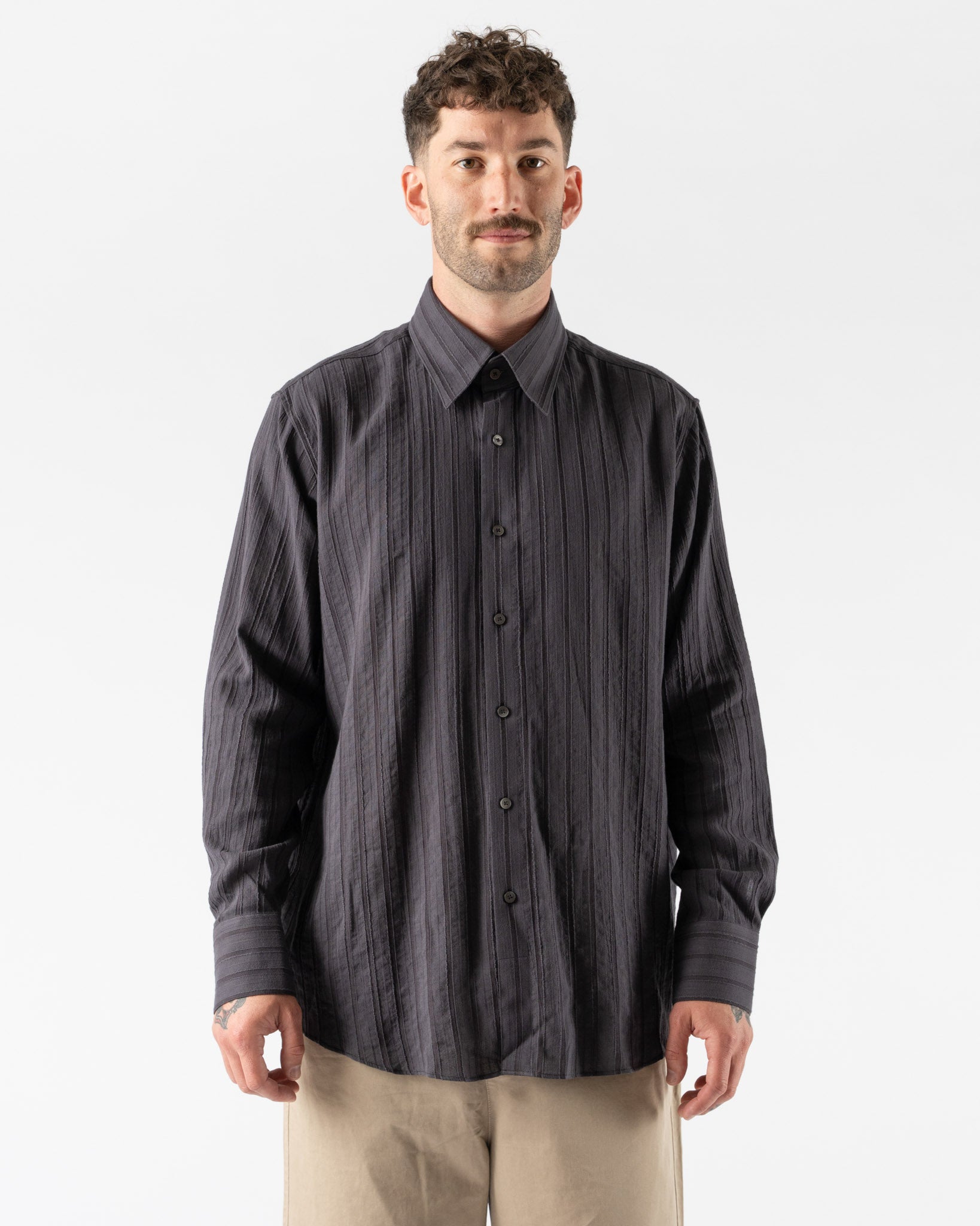 Carter Young Business Shirt in Navy Enzyme Stripe