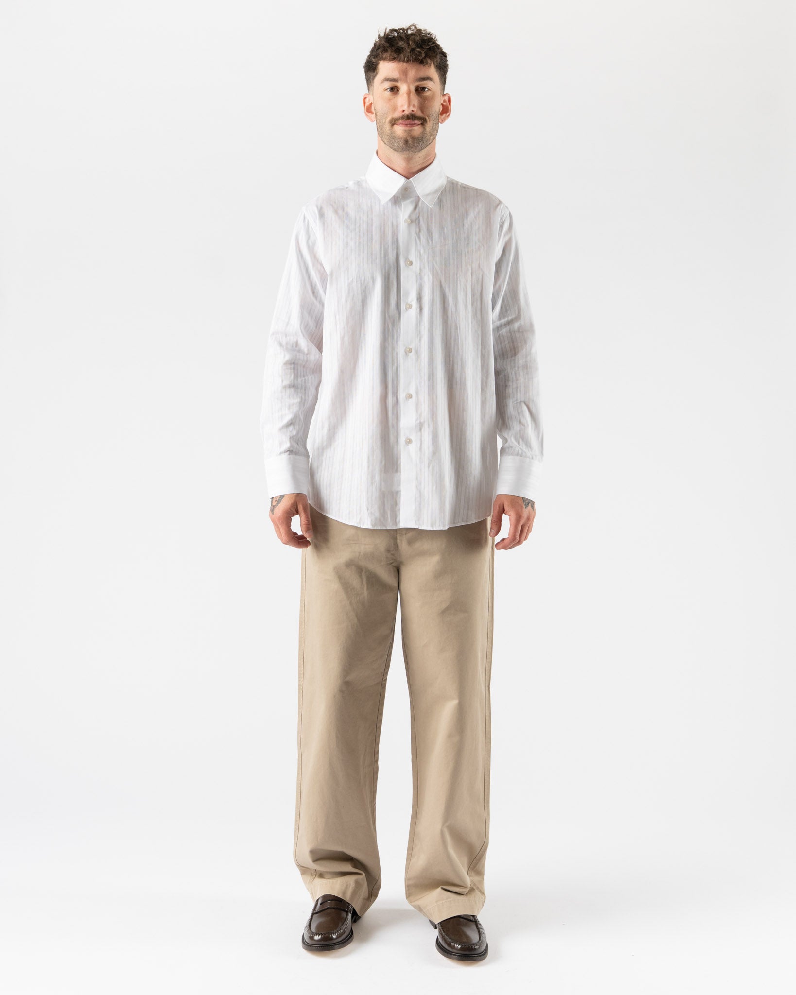 Carter Young Business Shirt in White Tonal Stripe