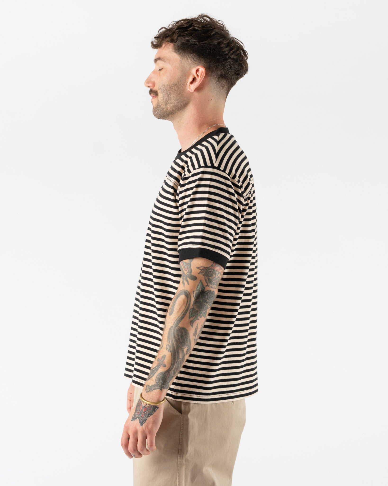 Carter Young Football Tee in Black/Dove Stripe