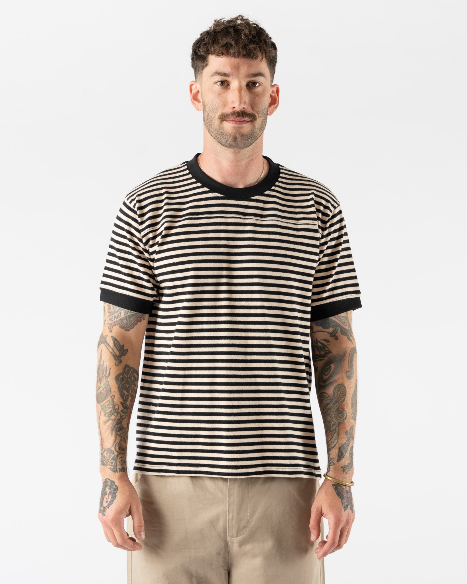 Carter Young Football Tee in Black/Dove Stripe