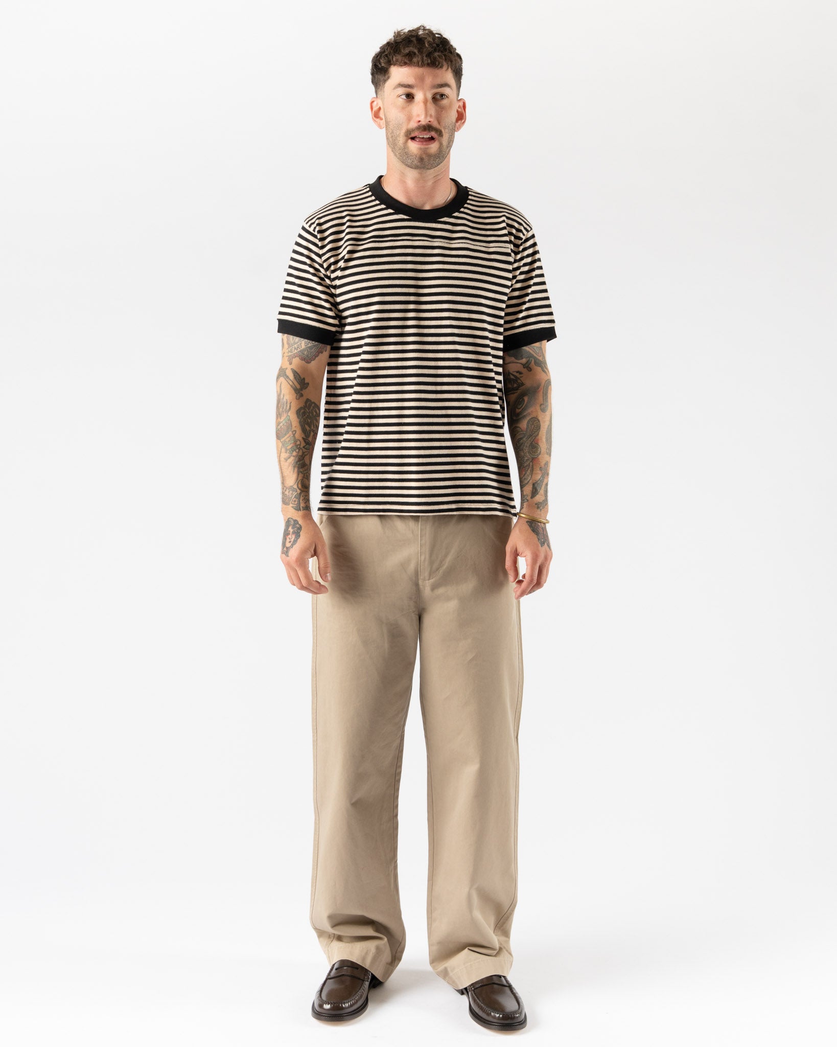 Carter Young Football Tee in Black/Dove Stripe
