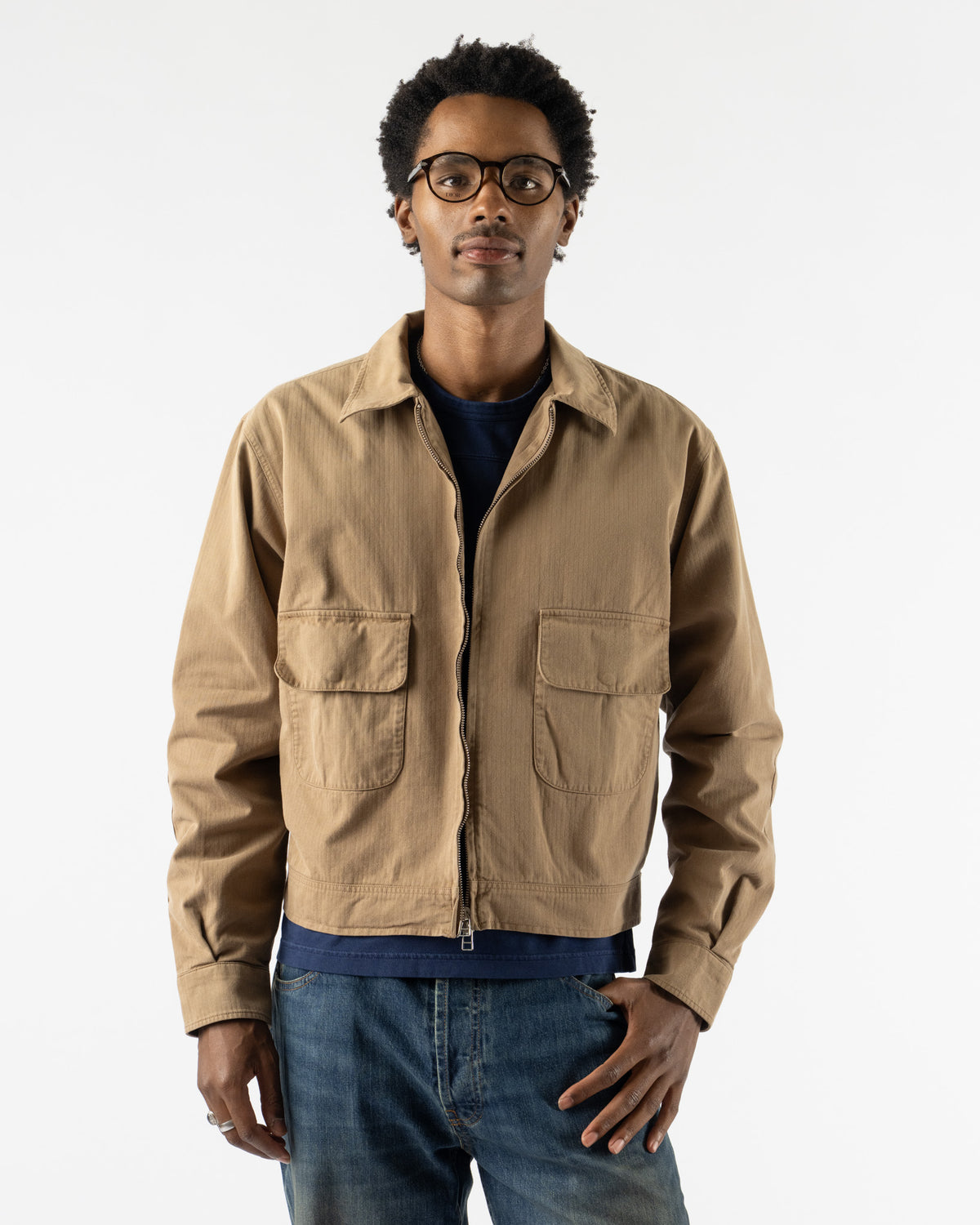 Carter Young Herringbone Andover Jacket in Fatigue Green