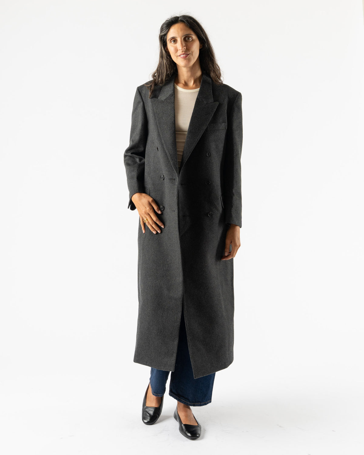 Auralee Cashmere Moleskin Coat in Top Charcoal Curated at Jake and 