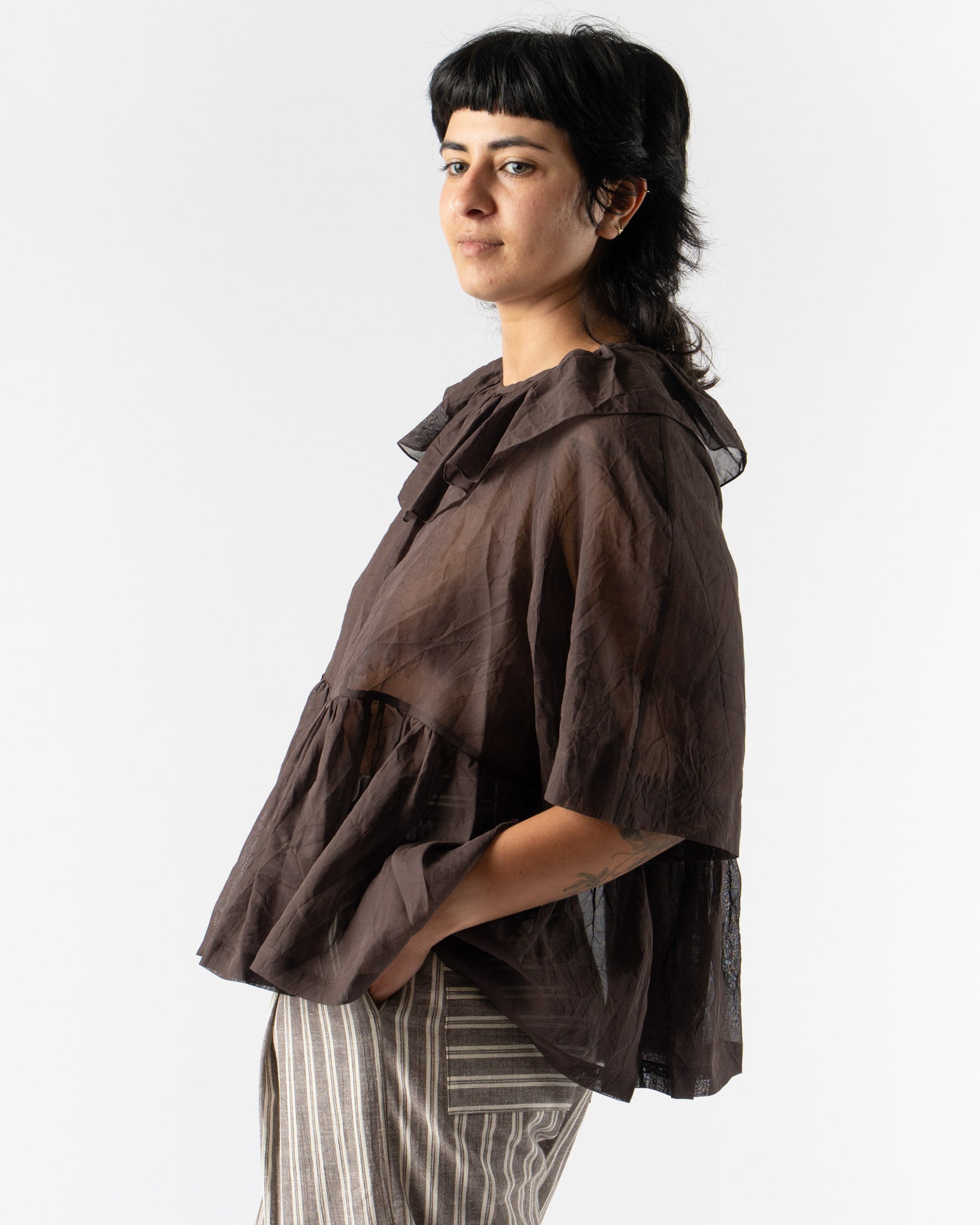Cawley Delilah Frill Top in Chocolate