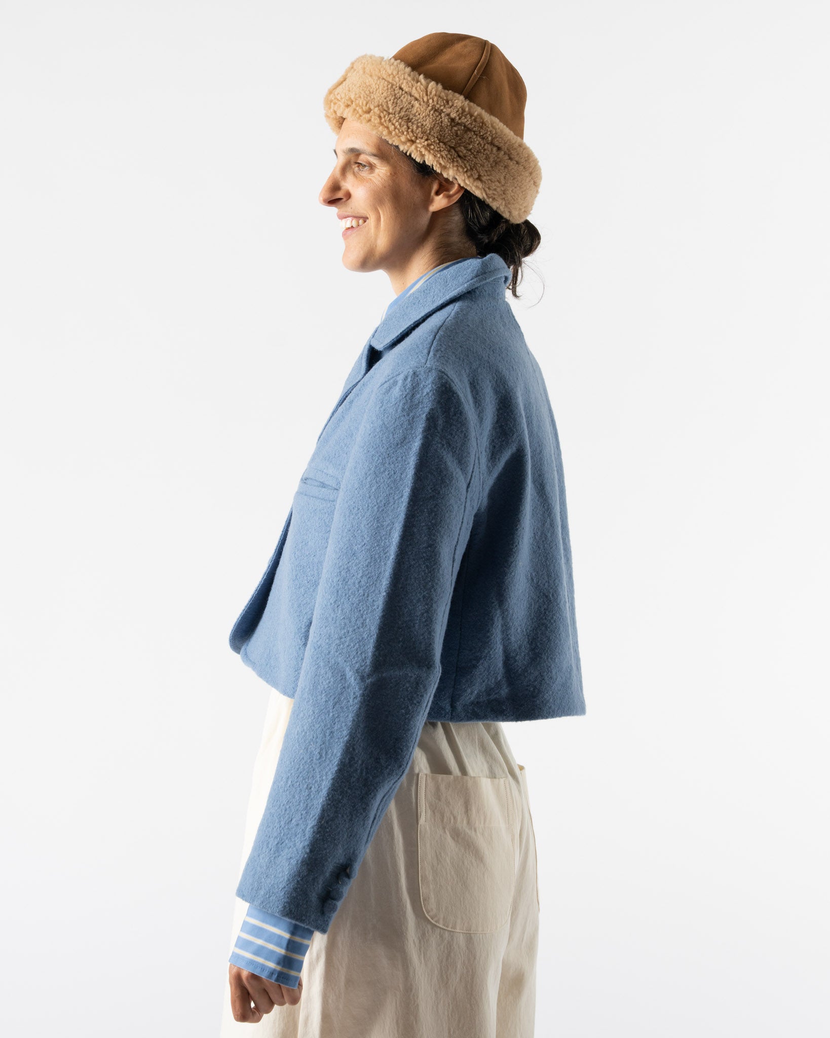 Cawley Japanese Boucle Cropped Andie Blazer in Riviera