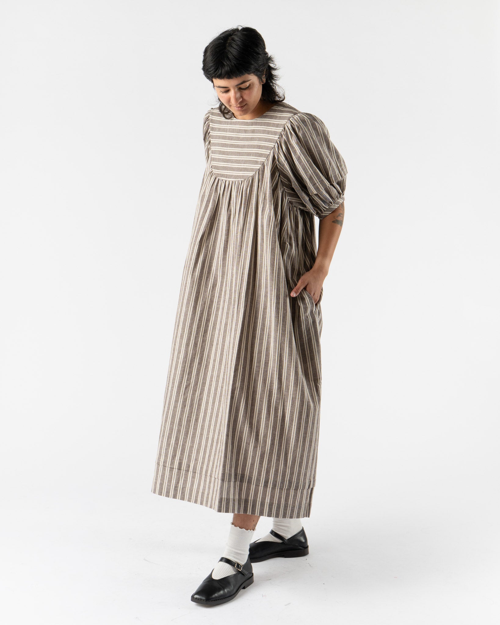 Cawley Romy Dress in Bark/Ecru