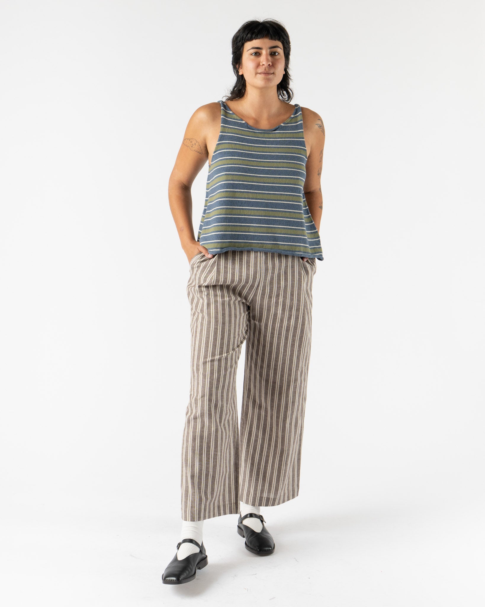 Cawley Thea Top in Tahiti with Khaki/Merengue Stripes