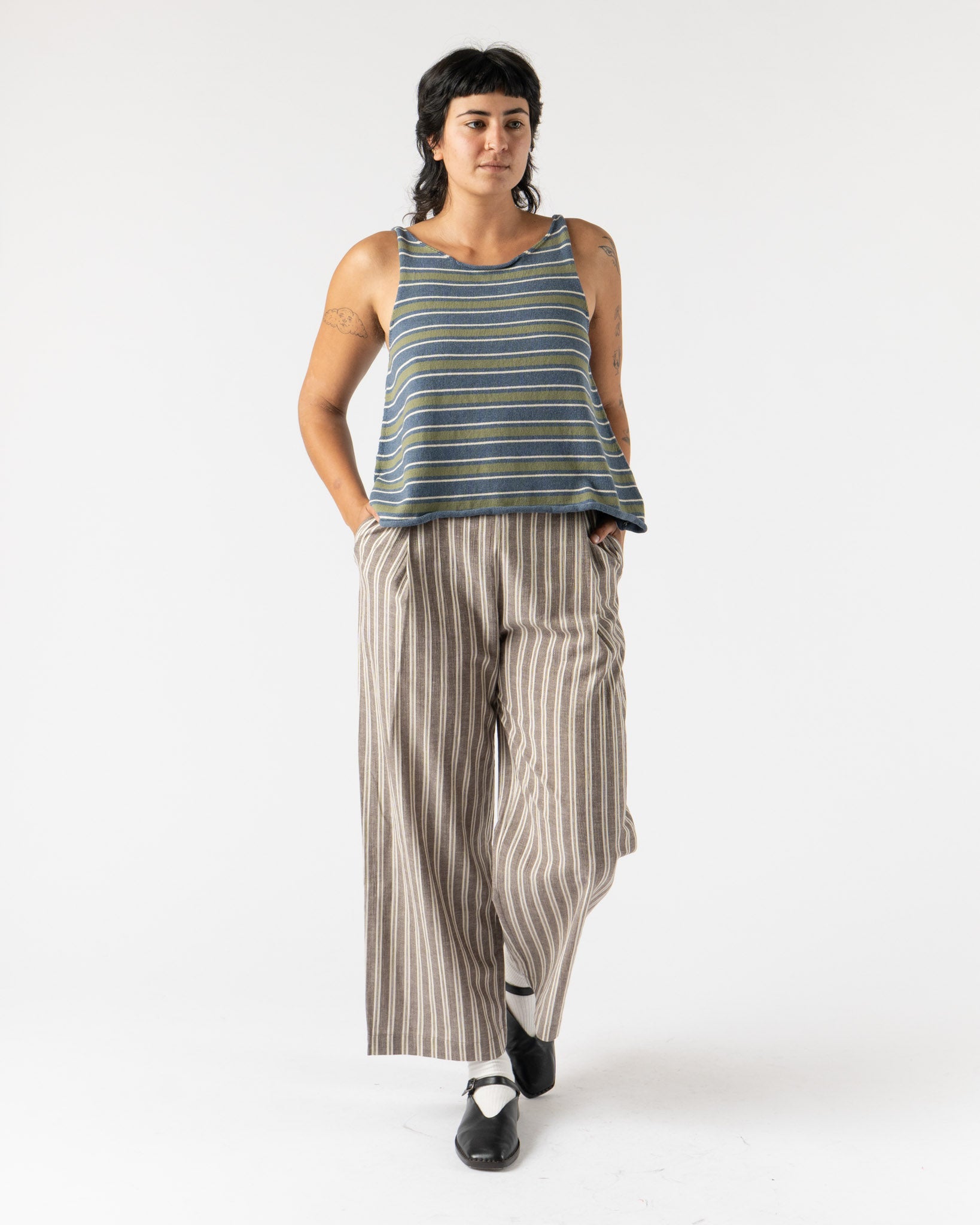 Cawley Thea Top in Tahiti with Khaki/Merengue Stripes