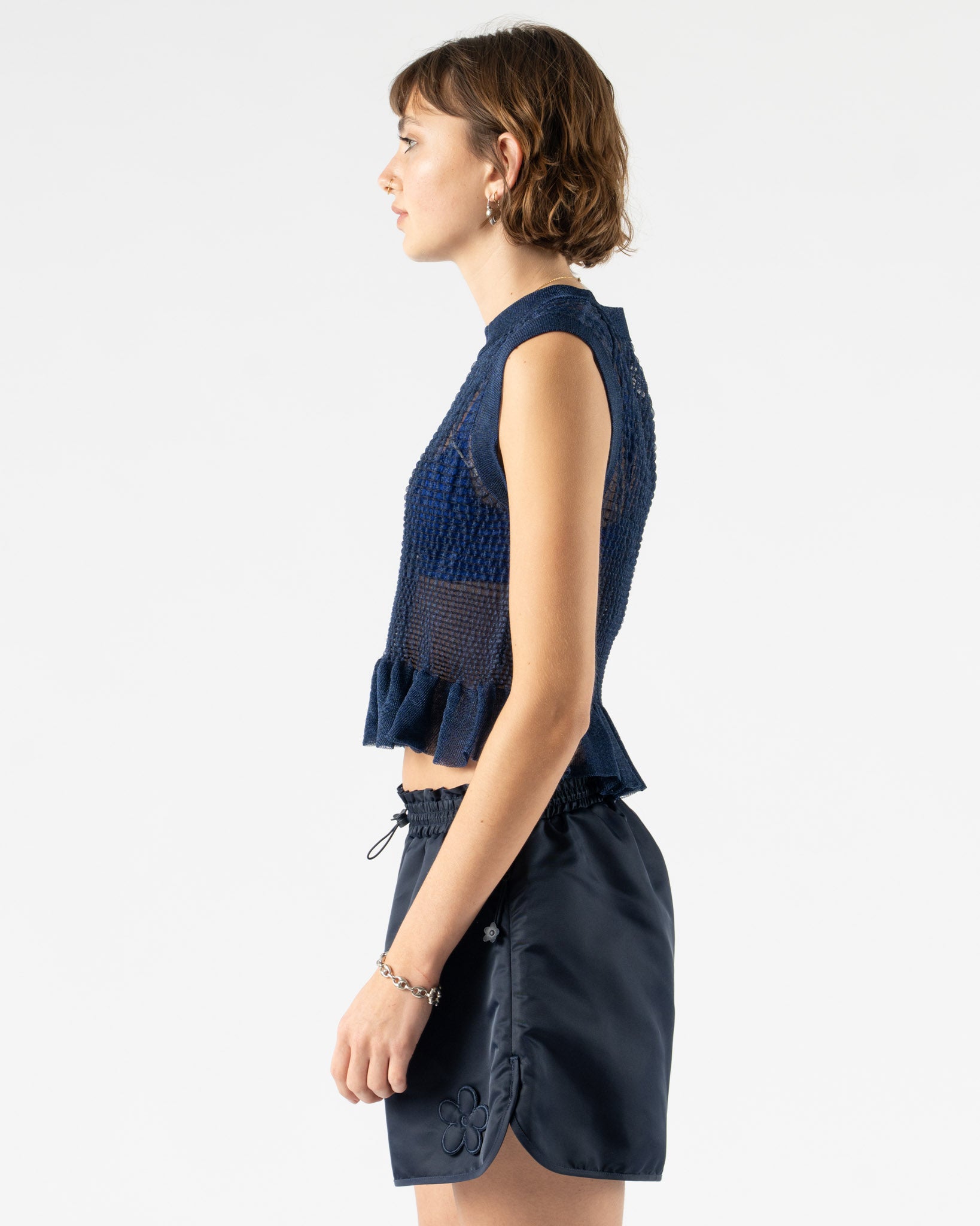 Cecilie Bahnsen Celia Vest in Navy Sheer Summer Knit