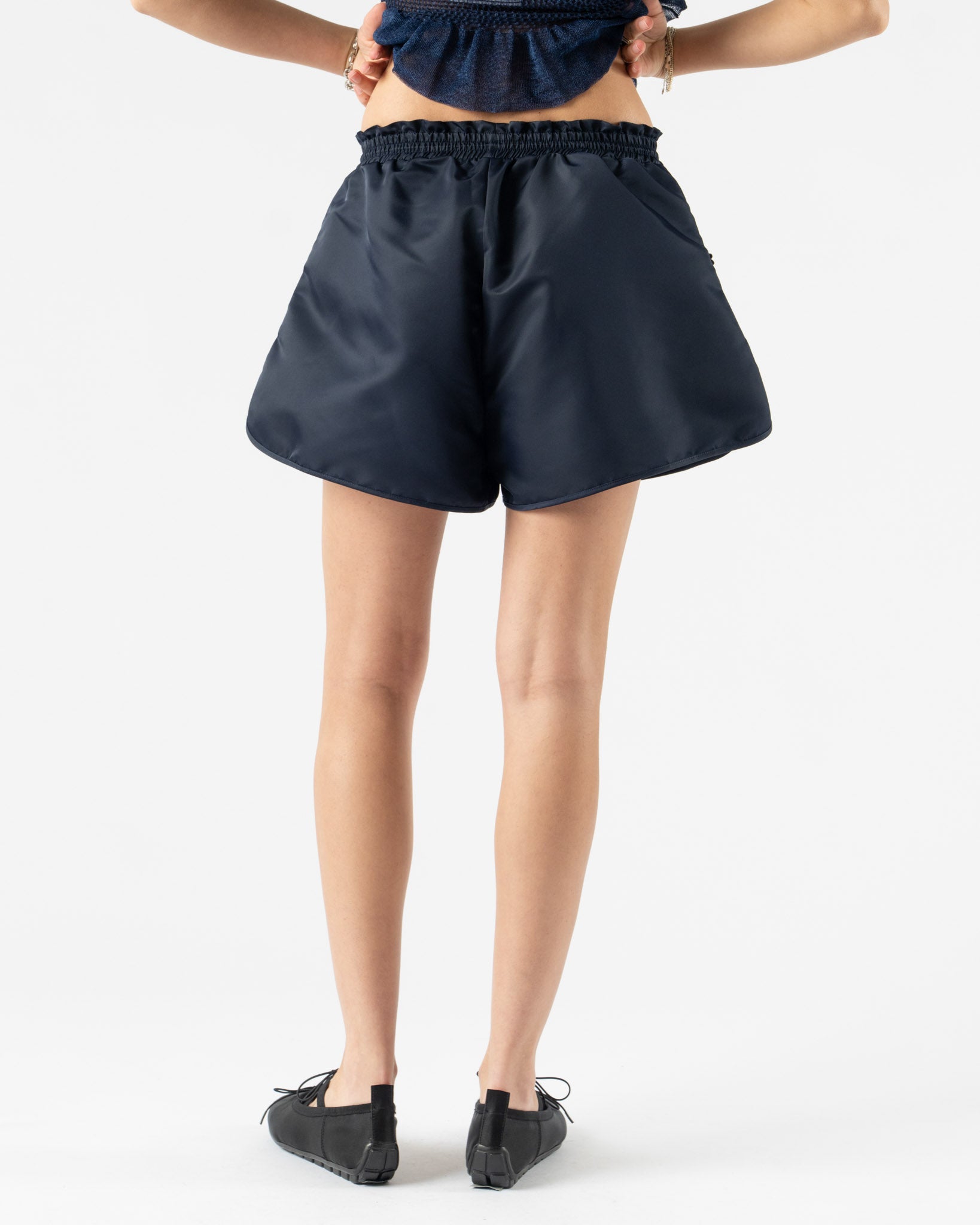 Cecilie Bahnsen Colette Shorts in Navy Technical Nylon