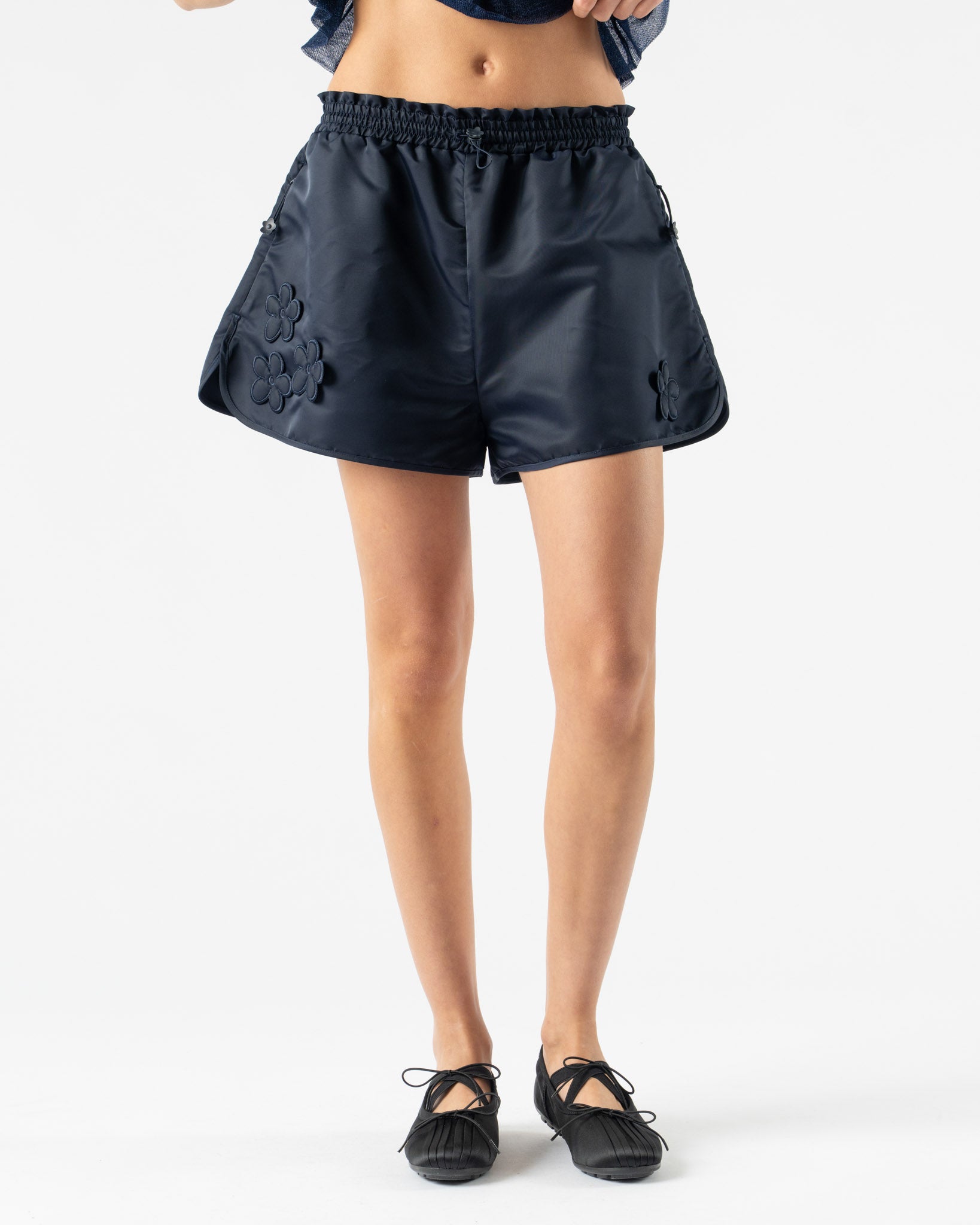 Cecilie Bahnsen Colette Shorts in Navy Technical Nylon Curated at