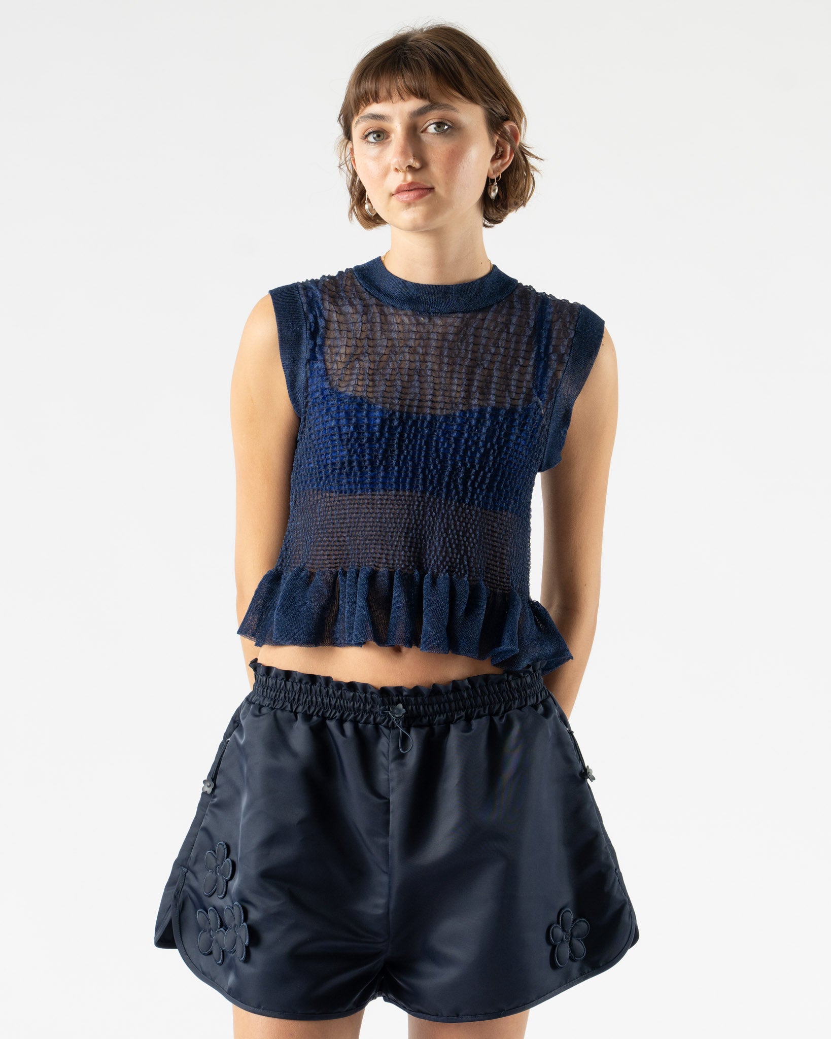 Cecilie Bahnsen Colette Shorts in Navy Technical Nylon