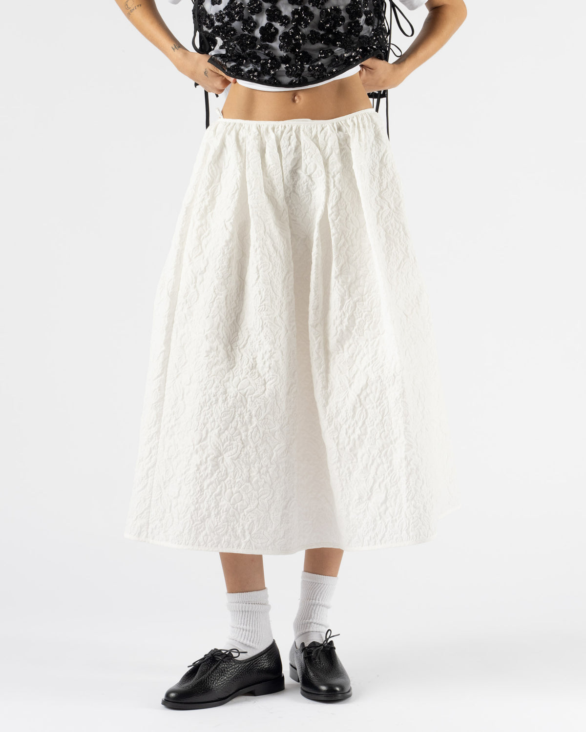 Cecilie Bahnsen Bala Skirt in White Floratini Matelasse