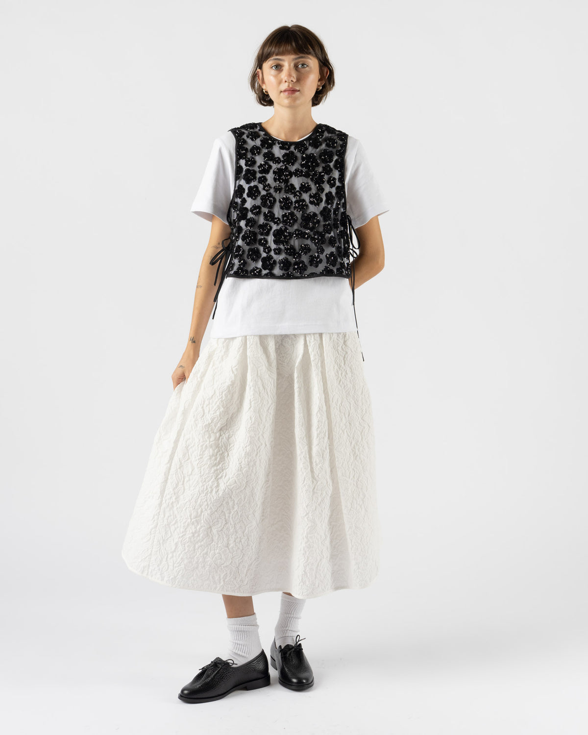 Cecilie Bahnsen Bala Skirt in White Floratini Matelasse