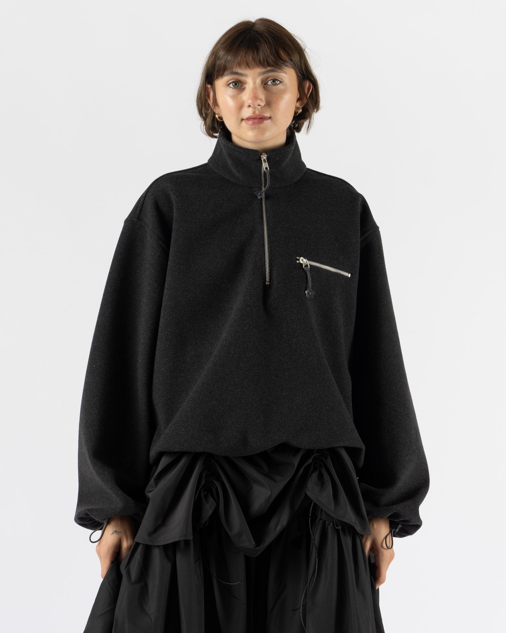 Cecilie Bahnsen Frederik Half-Zip Jacket in Charcoal Grey Curated