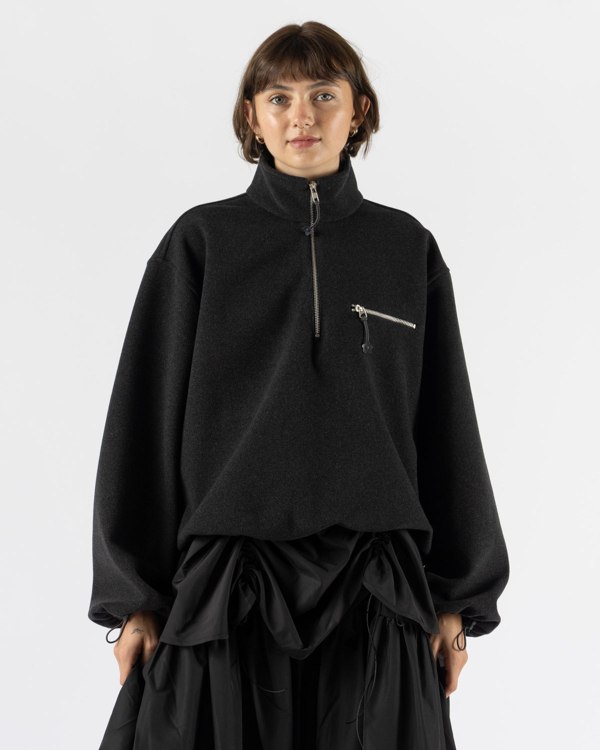 Cecilie Bahnsen Frederik Half-Zip Jacket in Charcoal Grey