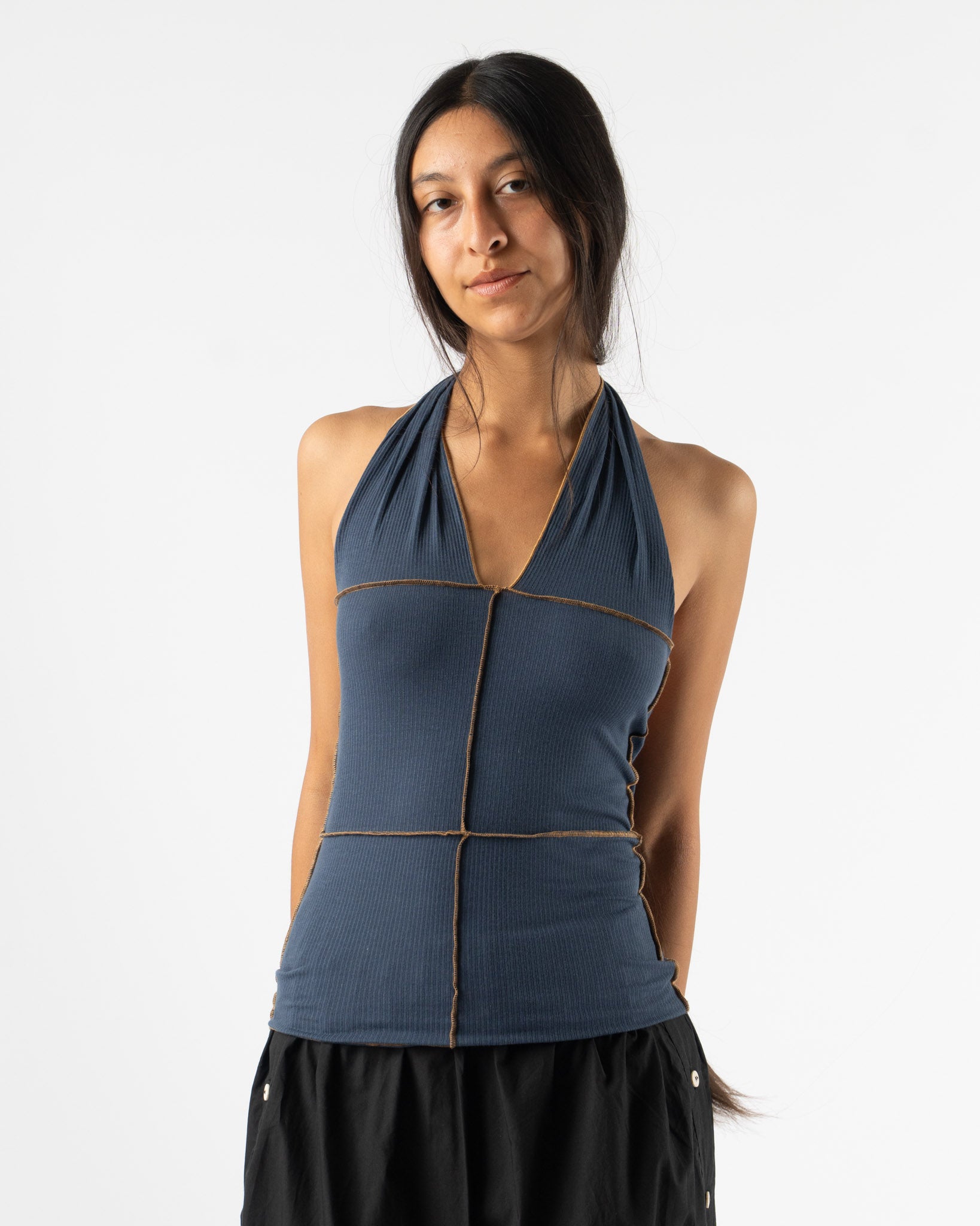 Baserange Cinder Halter Top in Preston Blue Curated at Jake and Jones