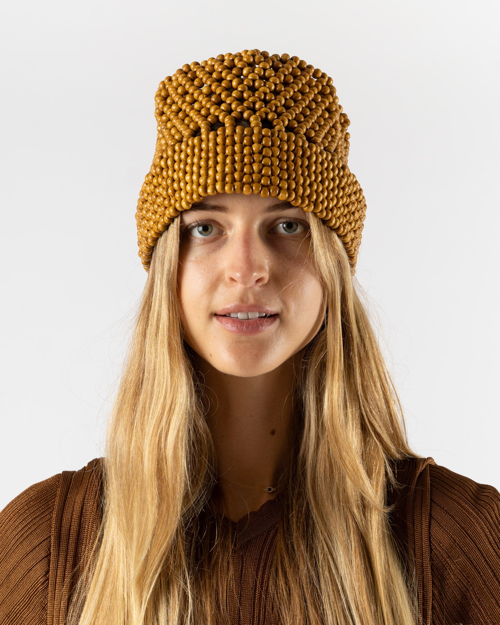 Cordera Wooden Beads Bucket Hat in Ochre