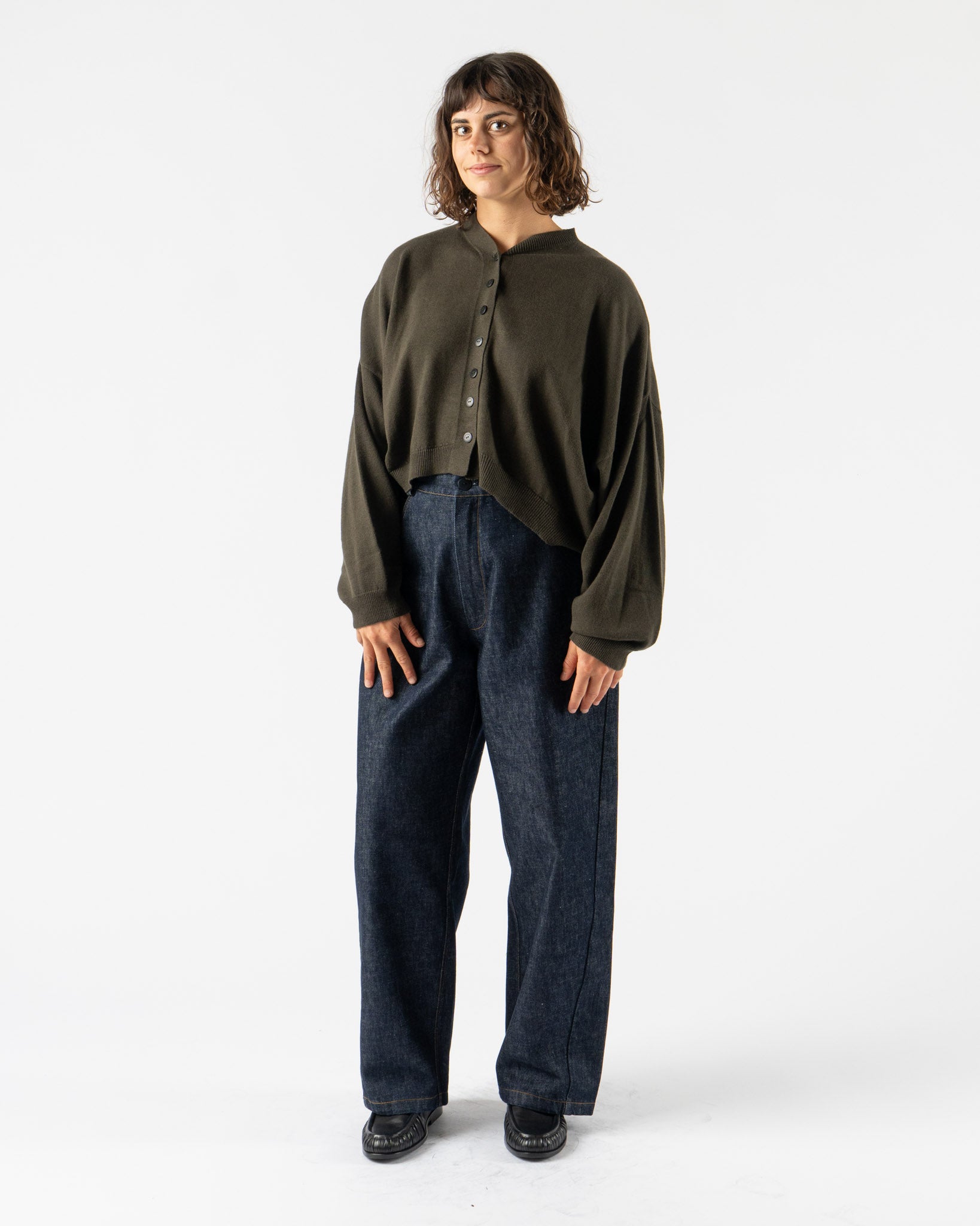 Cordera Cotton & Cashmere Cardigan in Dark Moss