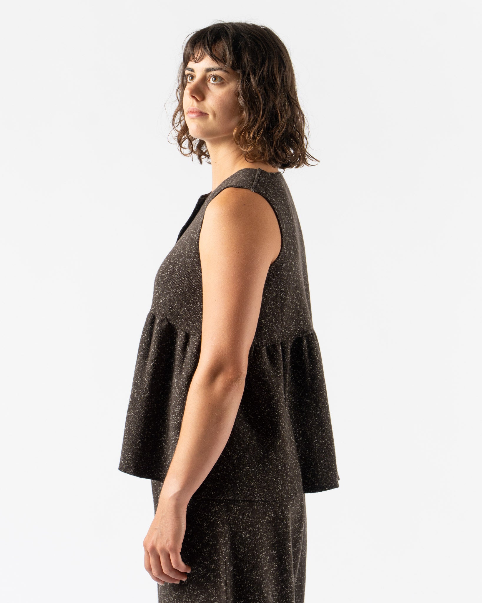 Cordera Flecked Cotton Pepulum Top in Brown