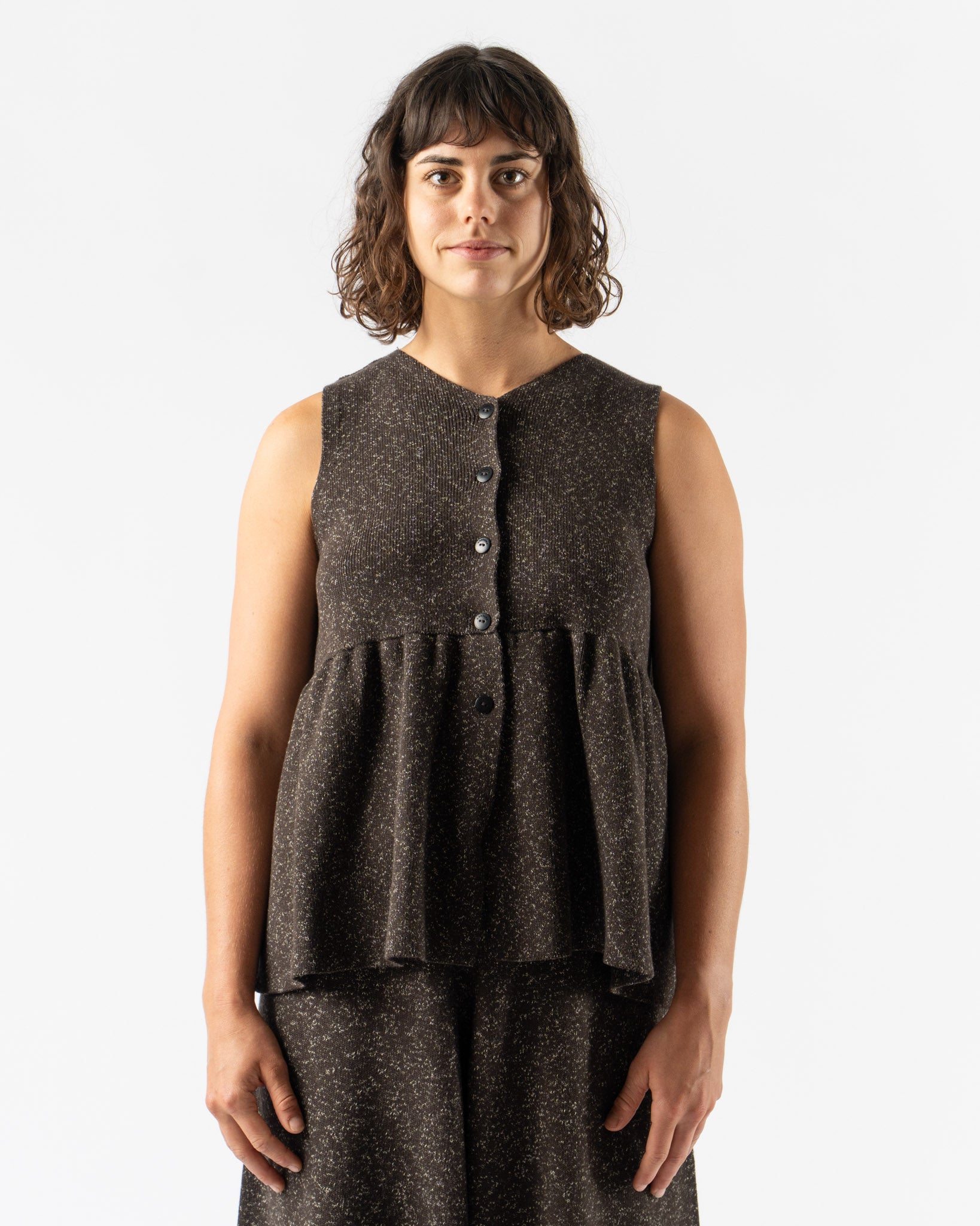 Cordera Flecked Cotton Pepulum Top in Brown
