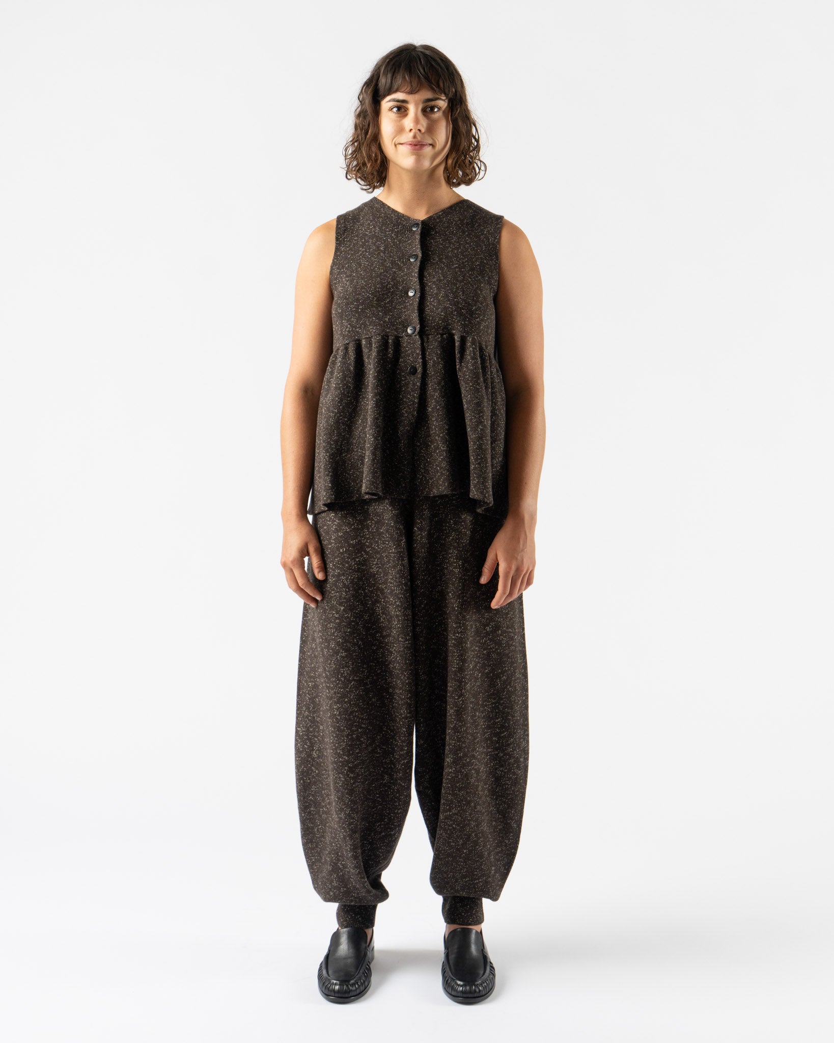 Cordera Flecked Cotton Pepulum Top in Brown