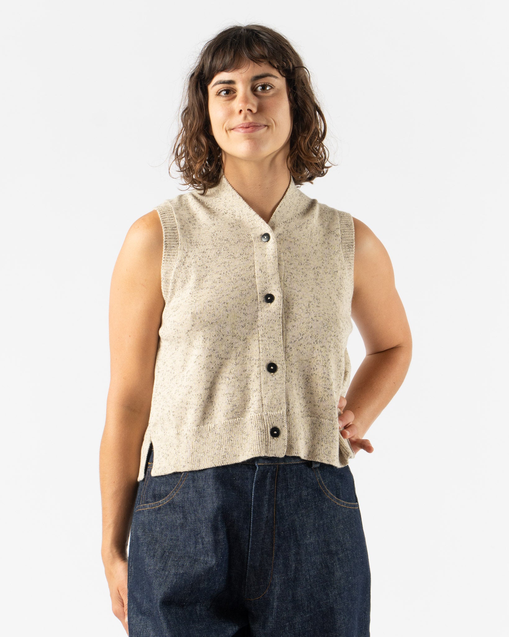 Cordera Flecked Cotton Vest in Natural